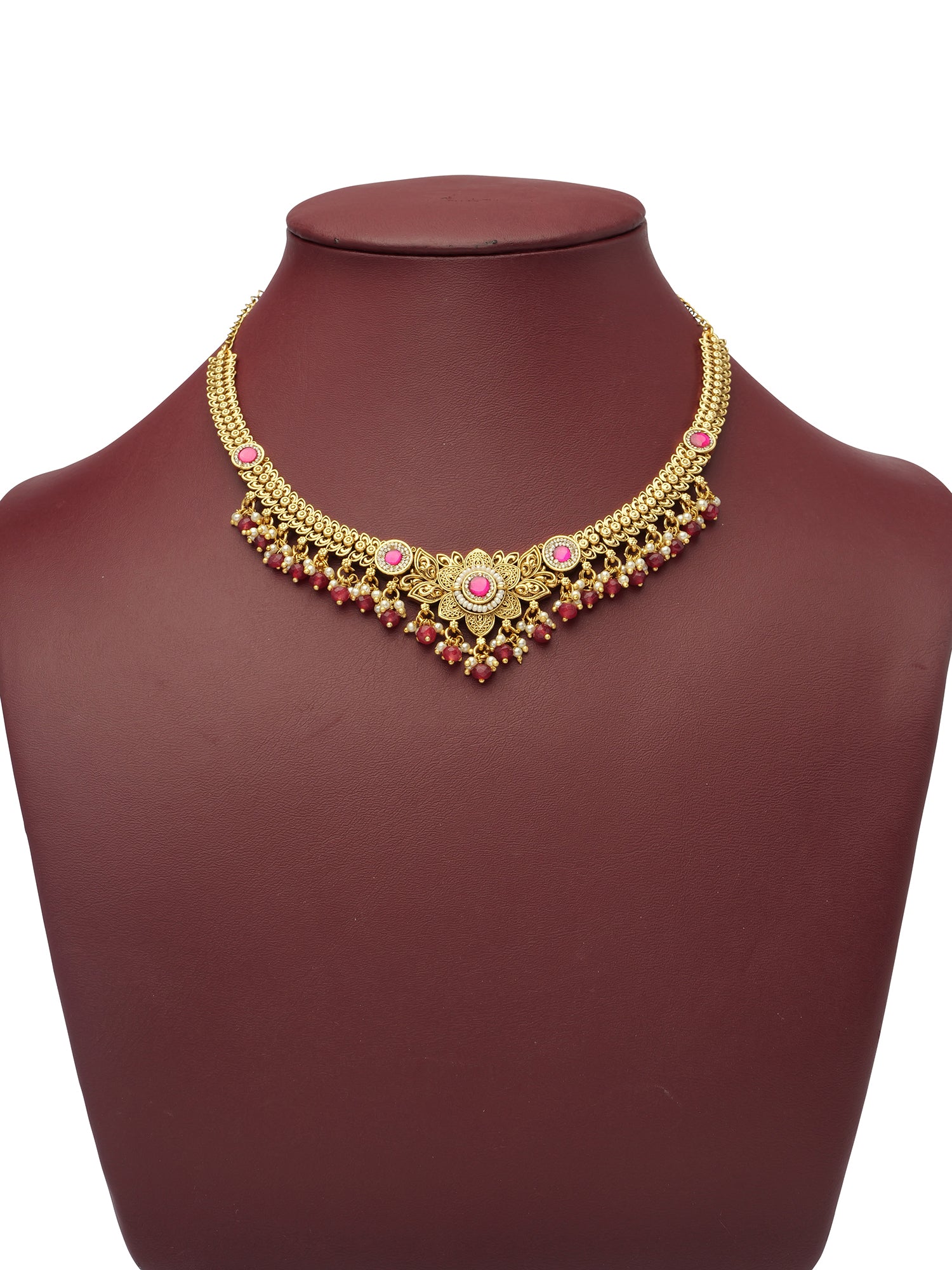 Samitha Necklace Set in Hot Pink and Pearl