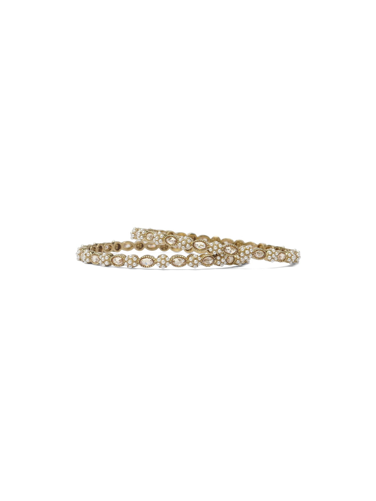 Sana Pearl and Crystal Bangles in Champagne