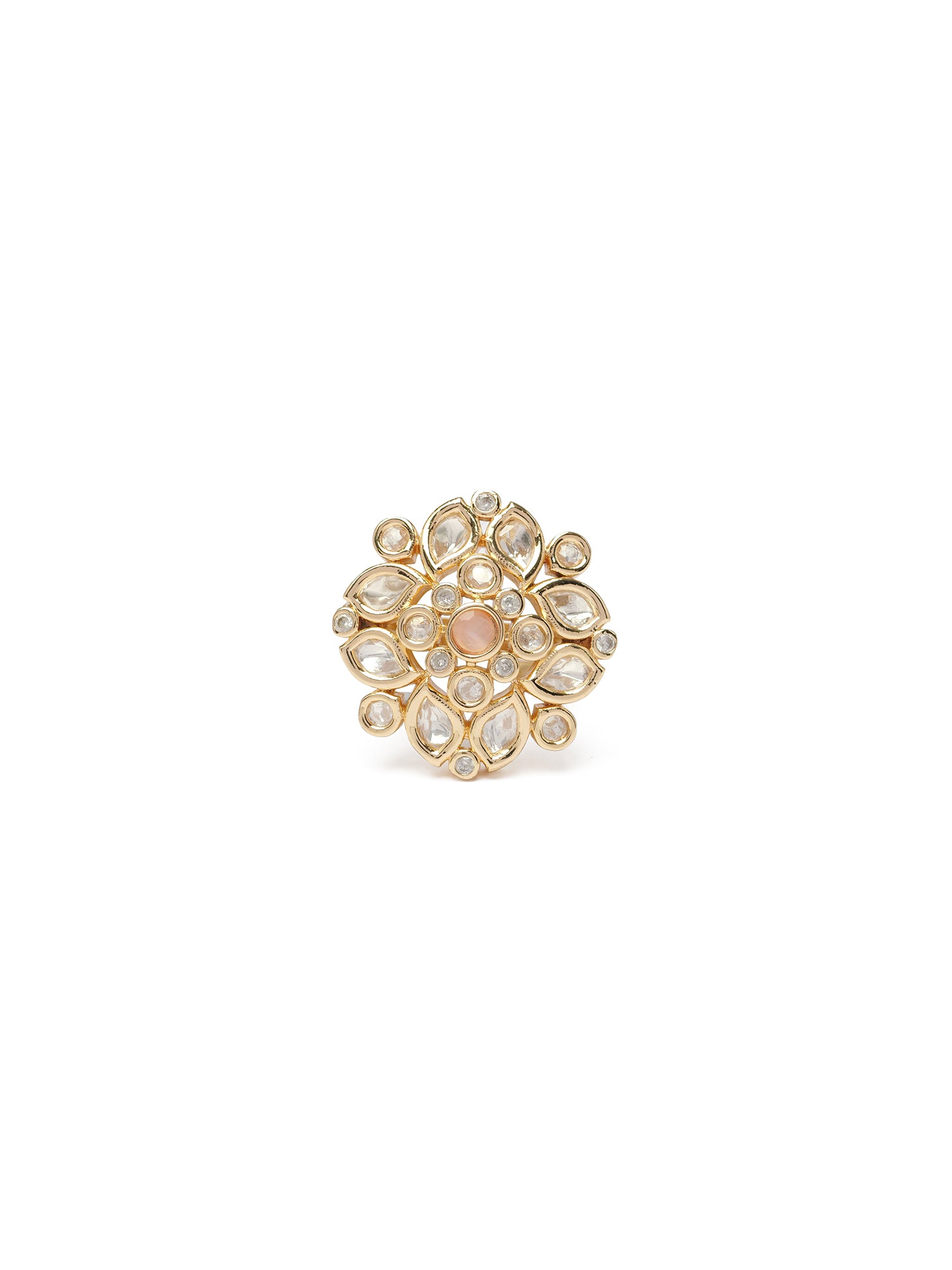 Sania Kundan Ring in Light Pink