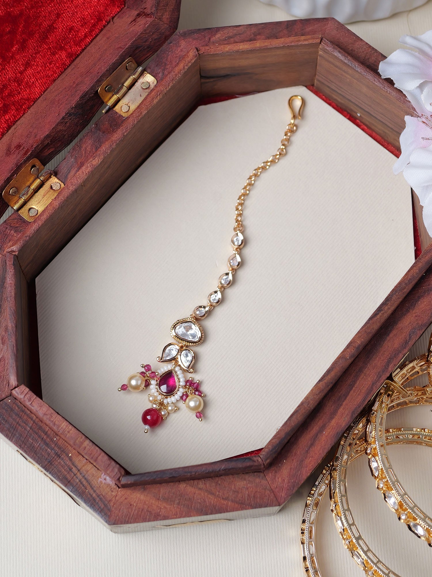 Sanya Kundan Maang Tikka in Ruby
