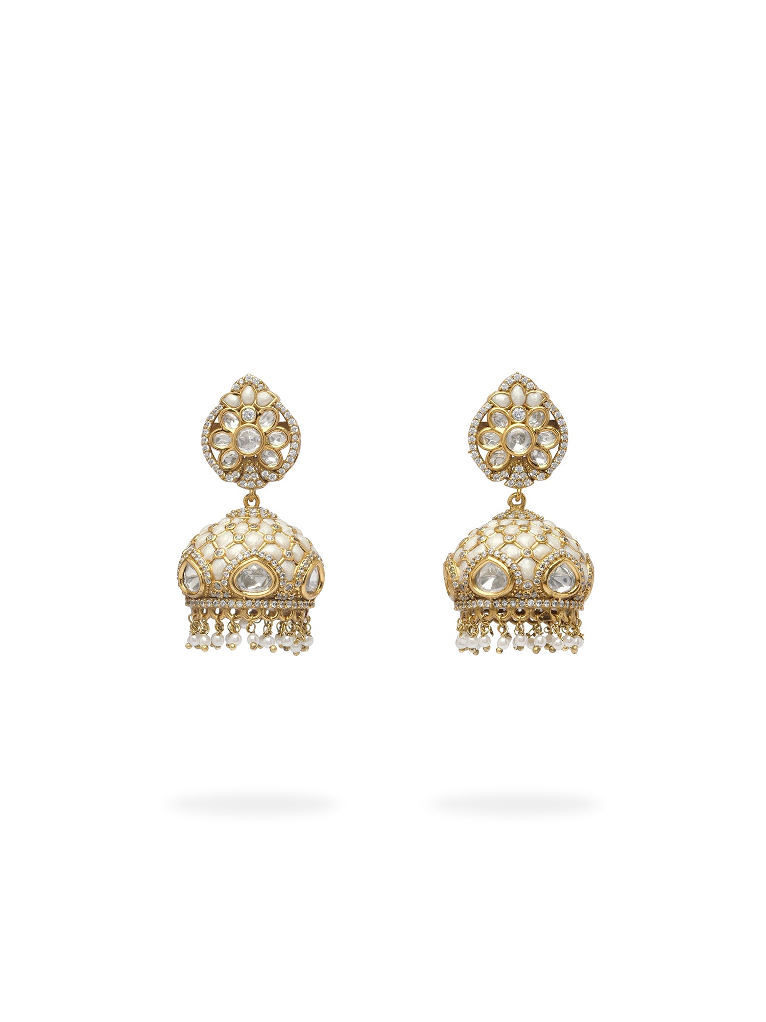 Sarafina Kundan and Minakari Jhumka Earrings in White