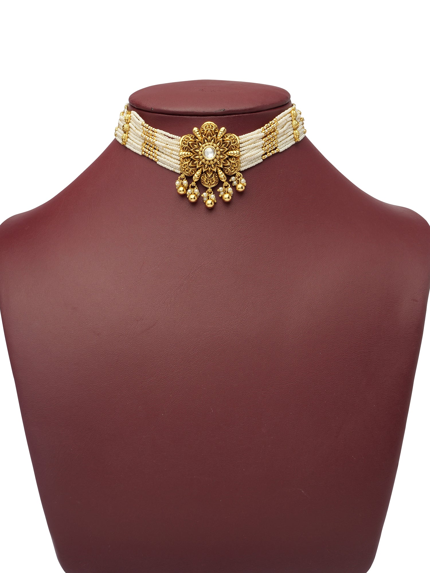Sarvani Kundan Pearl Choker Set in White