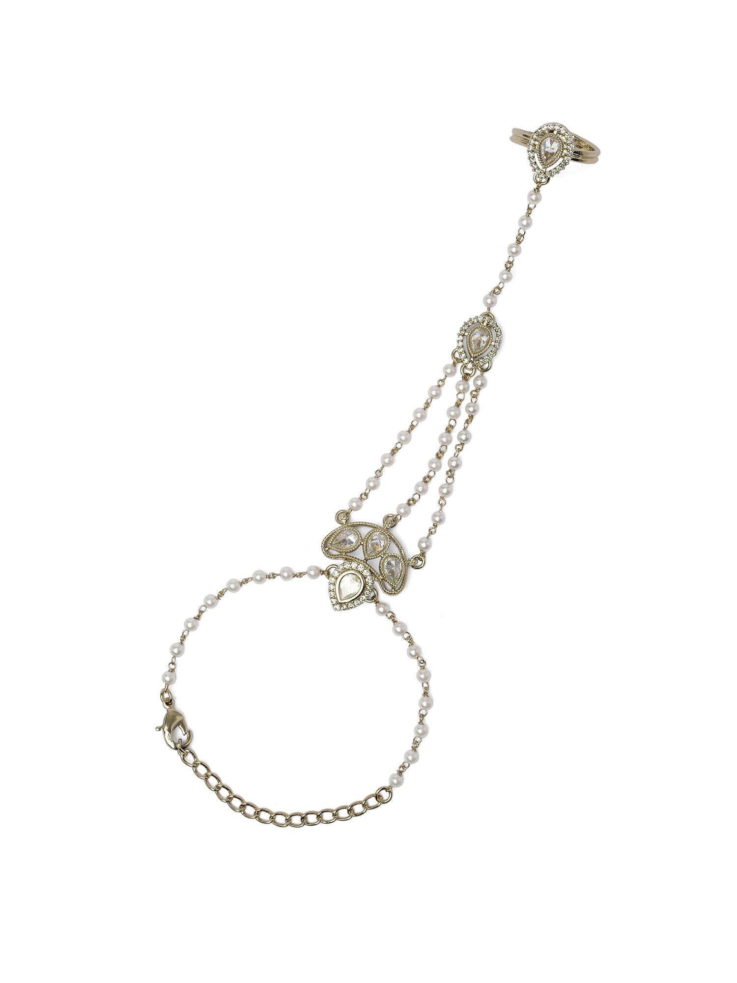 Savina Hand Chain in White and Antique Gold