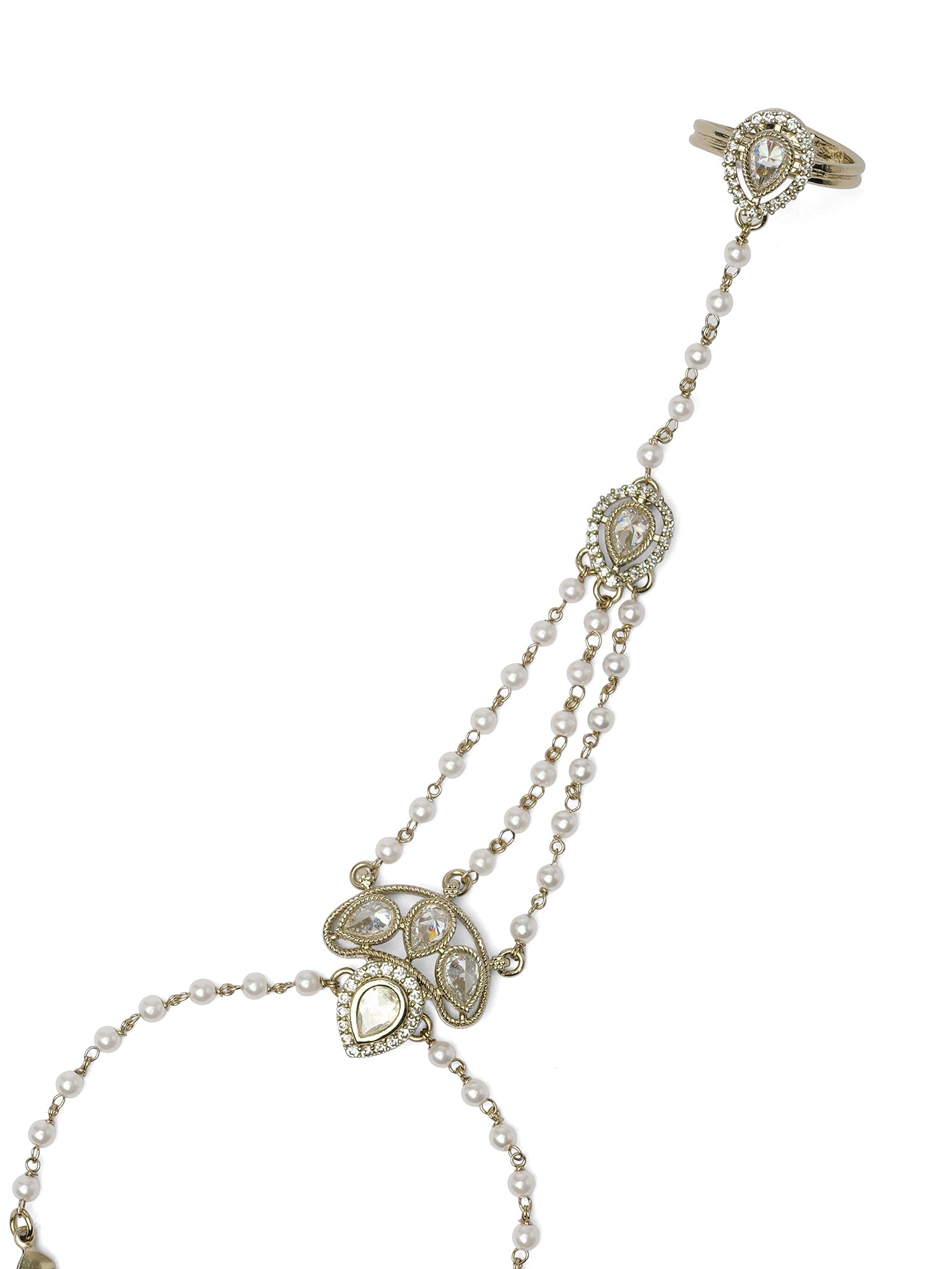 Savina Hand Chain in White and Antique Gold