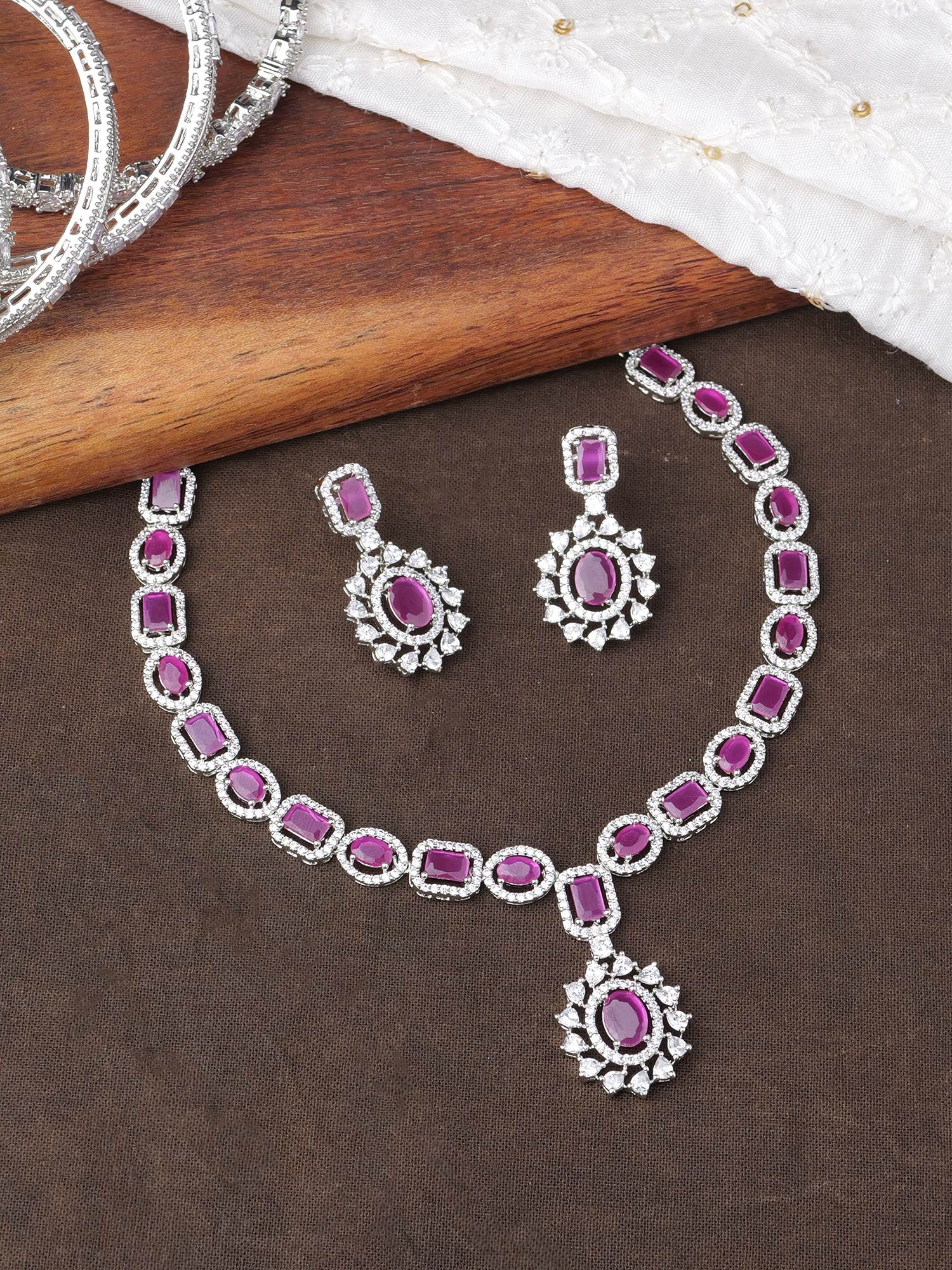 Selene Cubic Zirconia Necklace Set Ruby