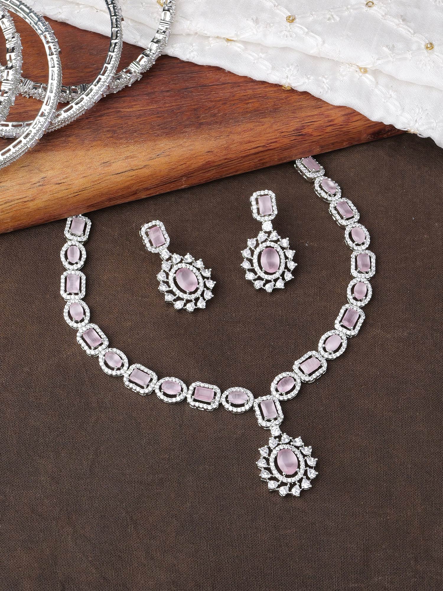 Selene Cubic Zirconia Necklace Set in Light Pink