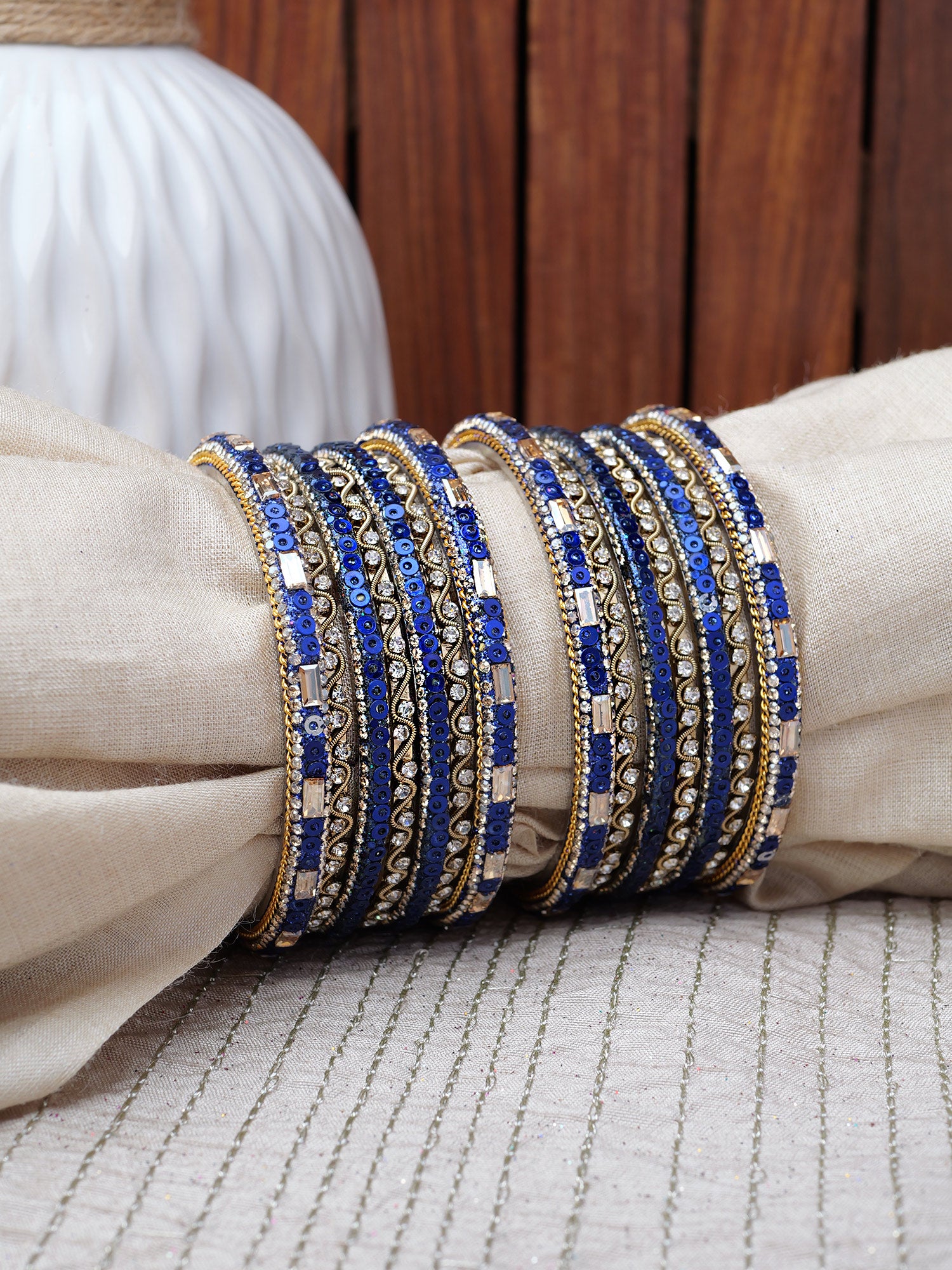 Selina Sequins Bangle Set in Dark Blue