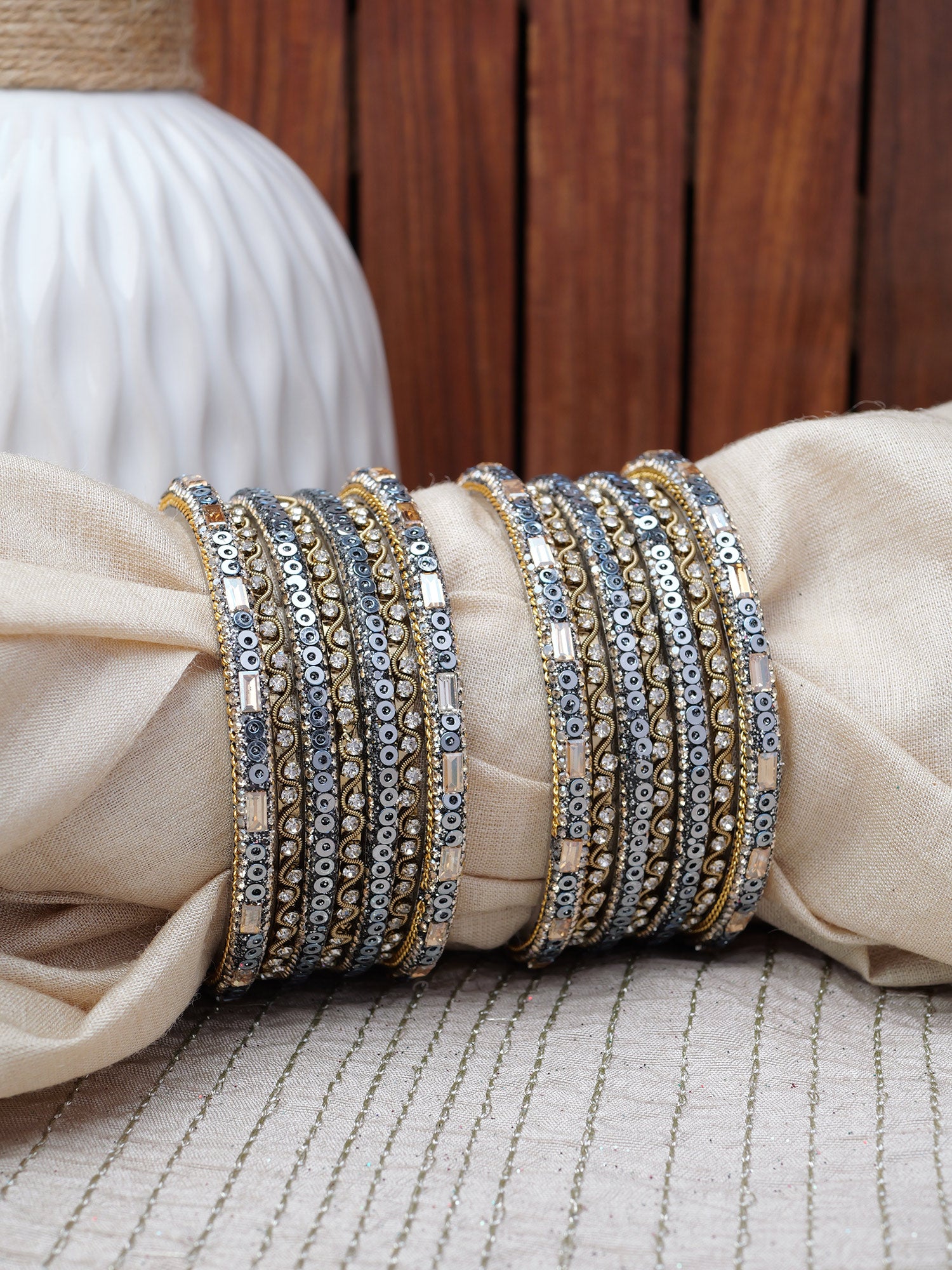 Selina Sequins Bangle Set in Grey