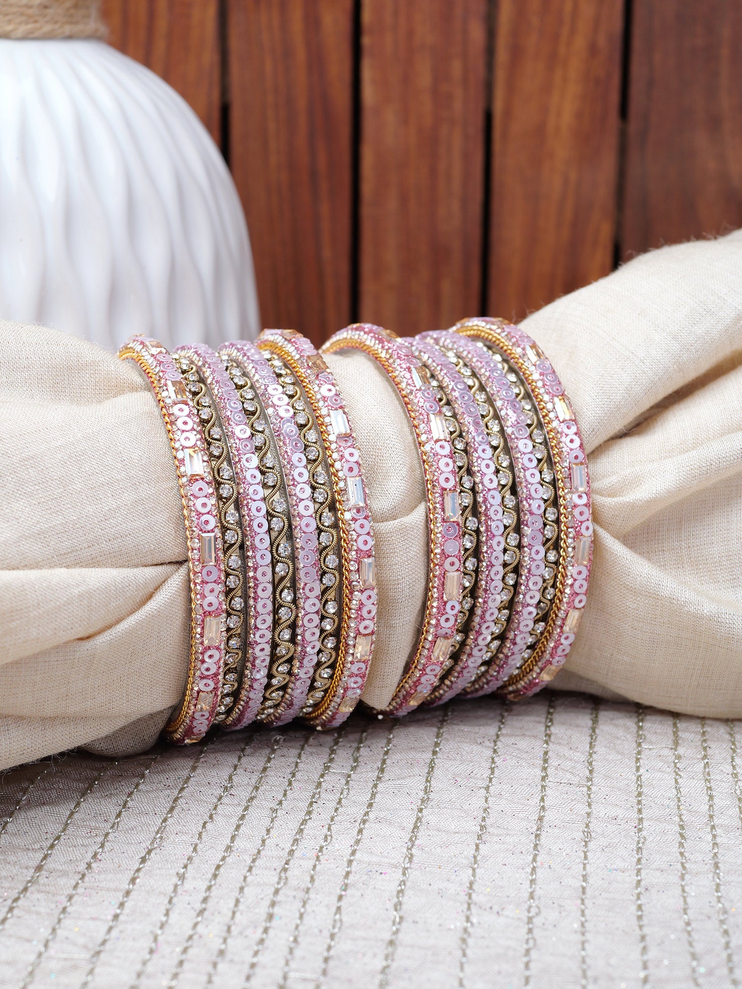 Selina Sequins Bangle Set in Light Pink