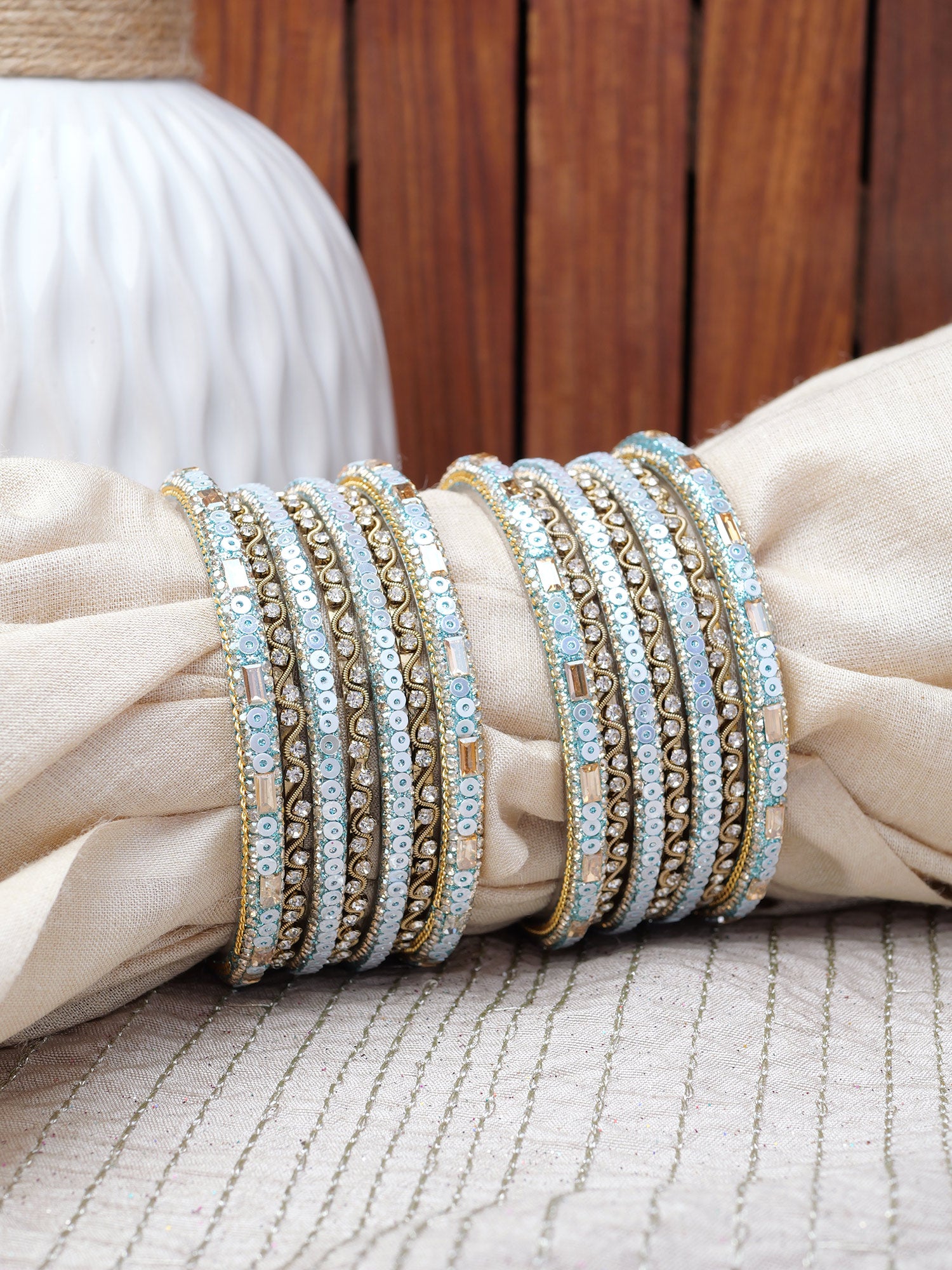 Selina Sequins Bangle Set in Pastel Blue
