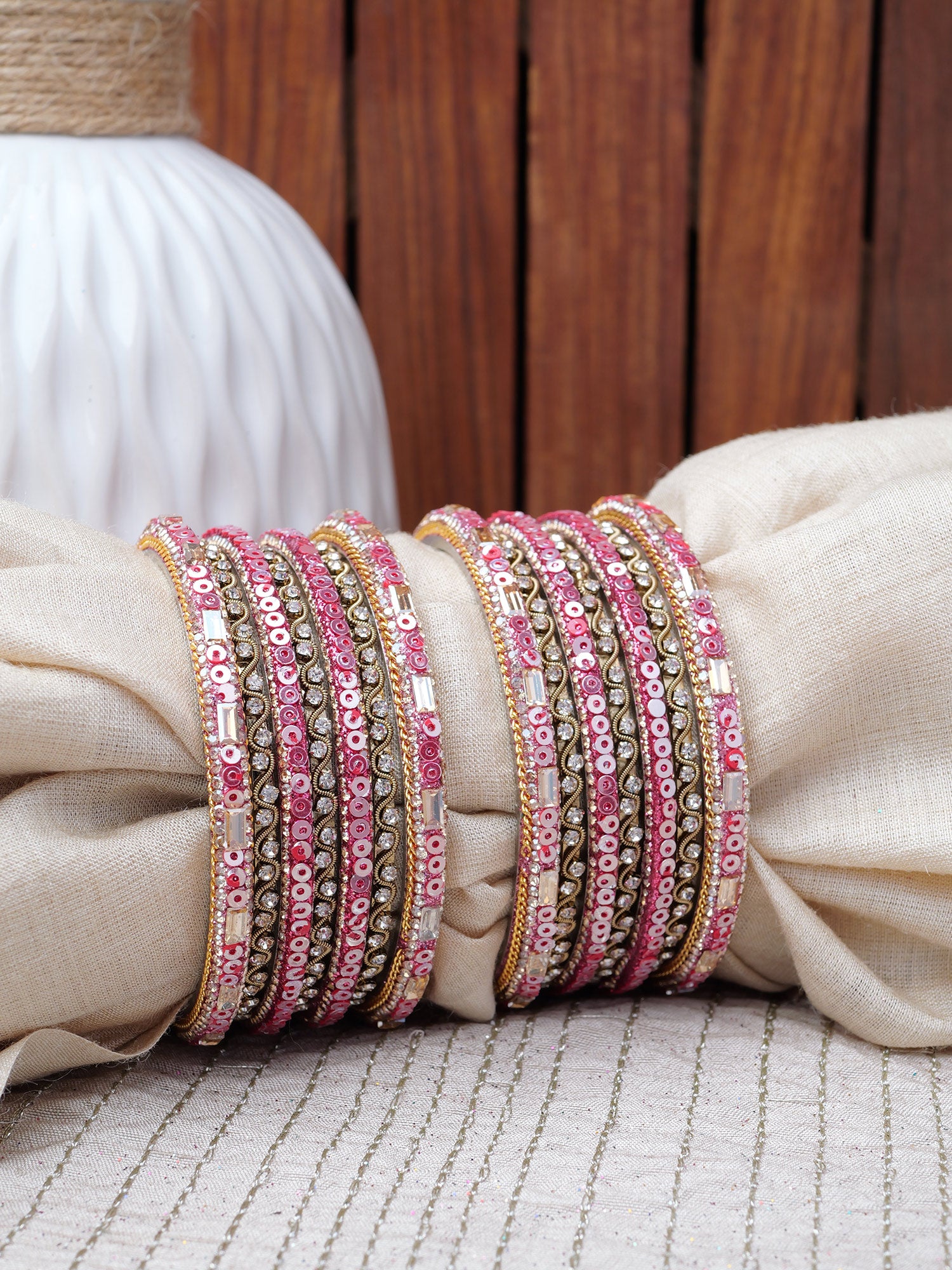 Selina Sequins Bangle Set in Pink