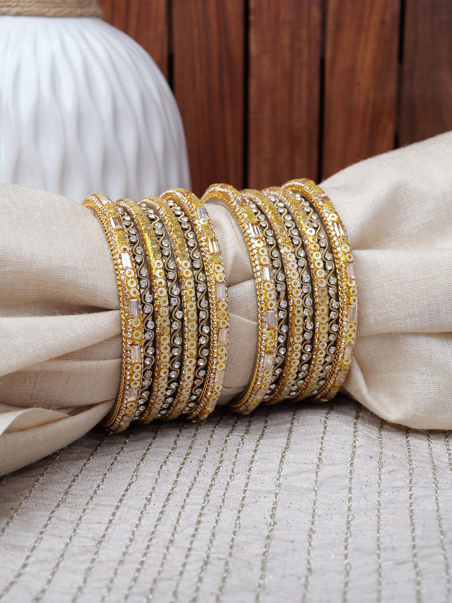 Selina Sequins Bangle Set in Yellow