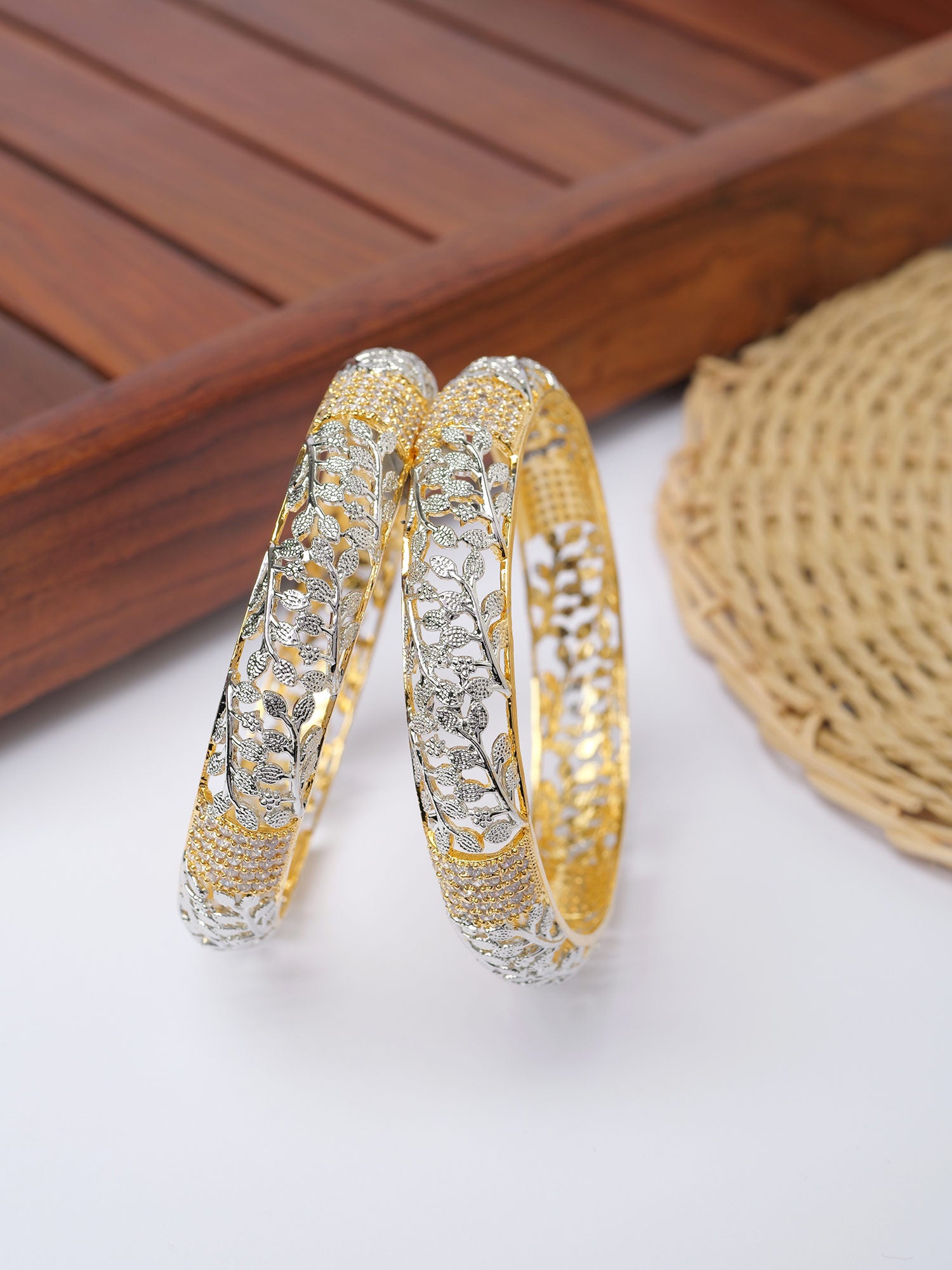 Serena Cubic Zirconia Bangles in Gold and Rhodium