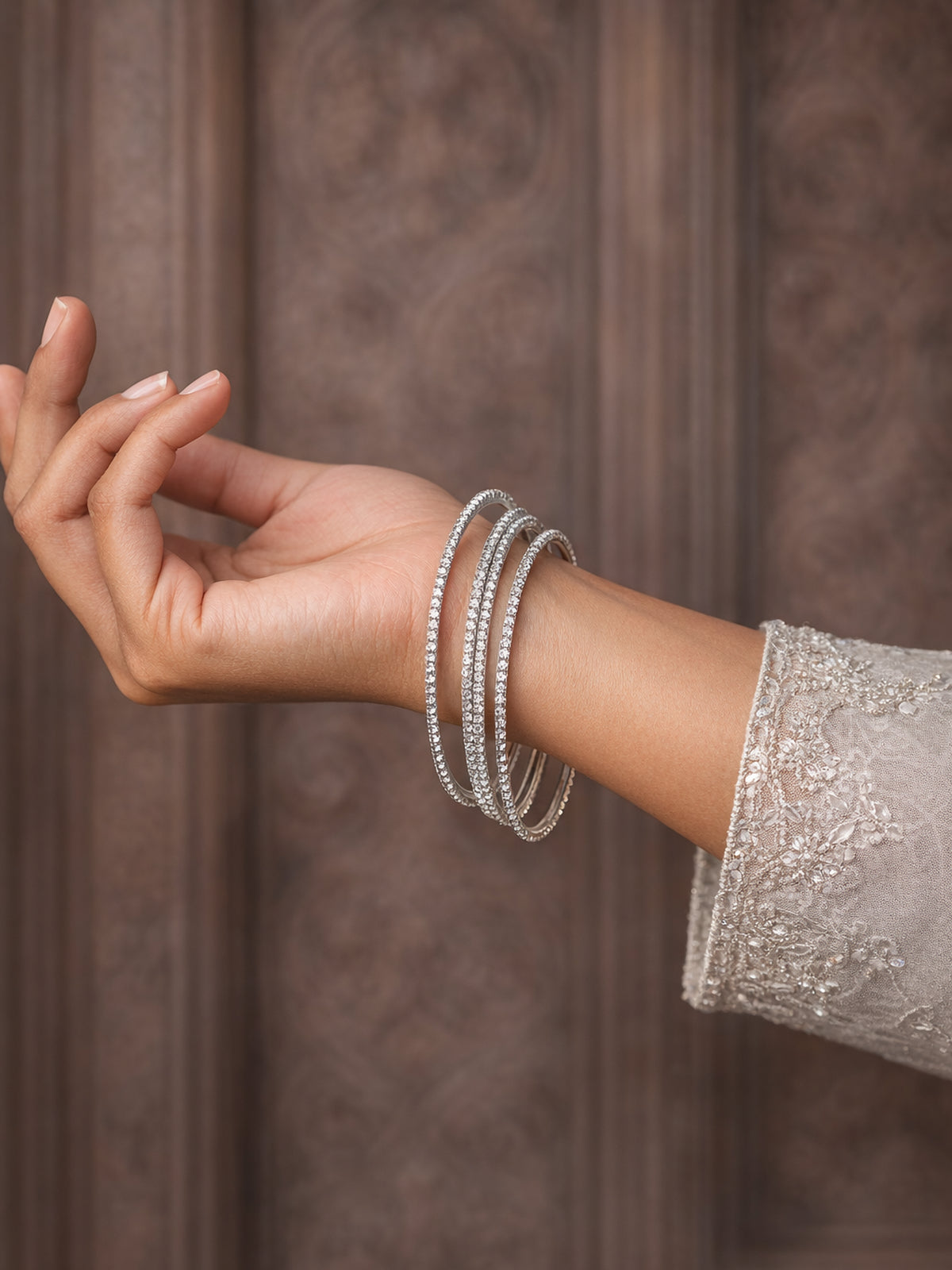 Set of 4 Diamante Bangles in Rhodium