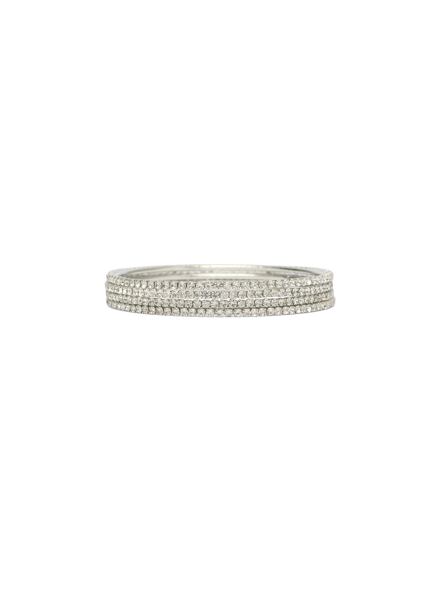 Set of 4 Diamante Bangles in Rhodium