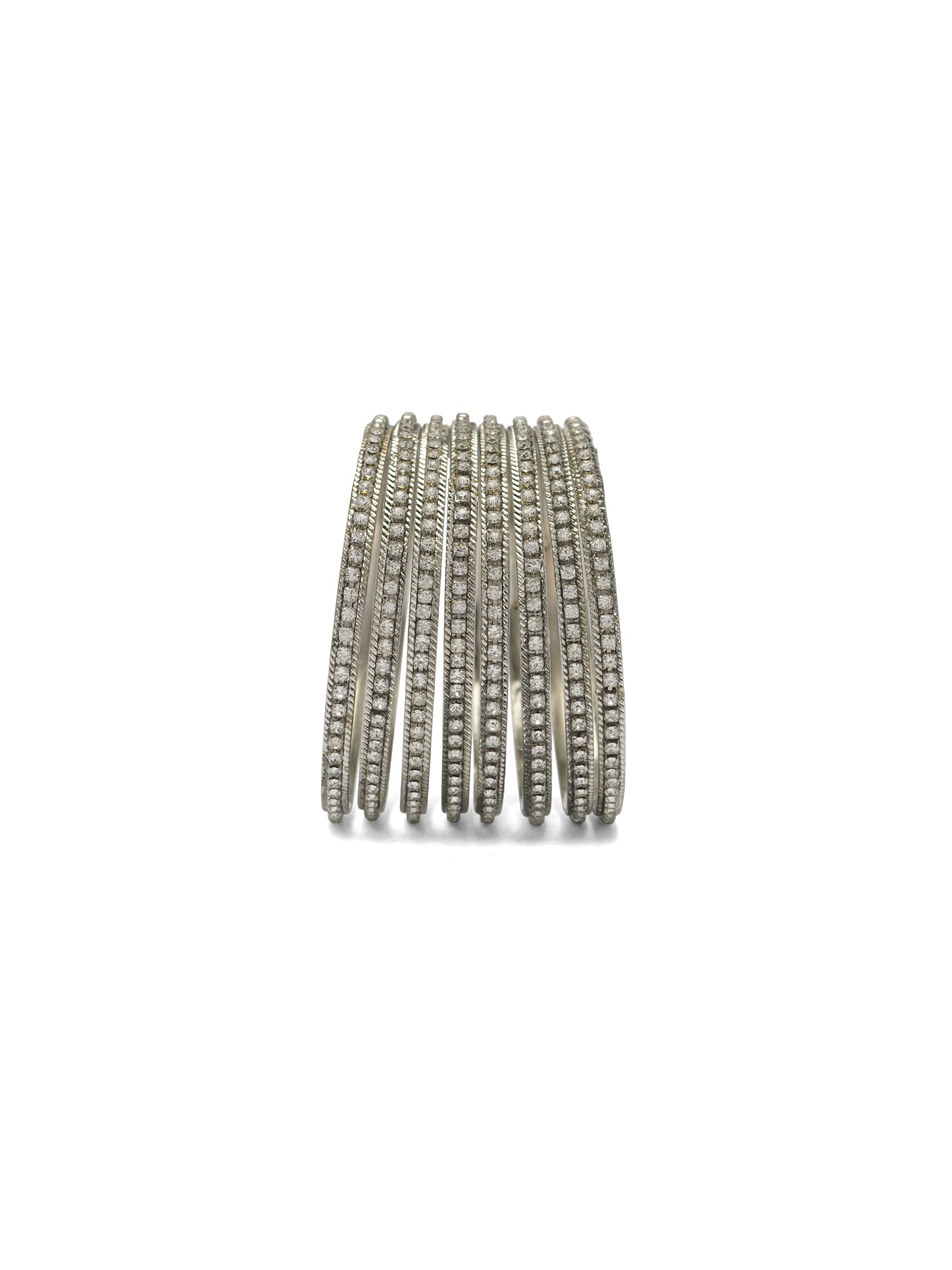 Set of 8 Crystal Bangles in Rhodium