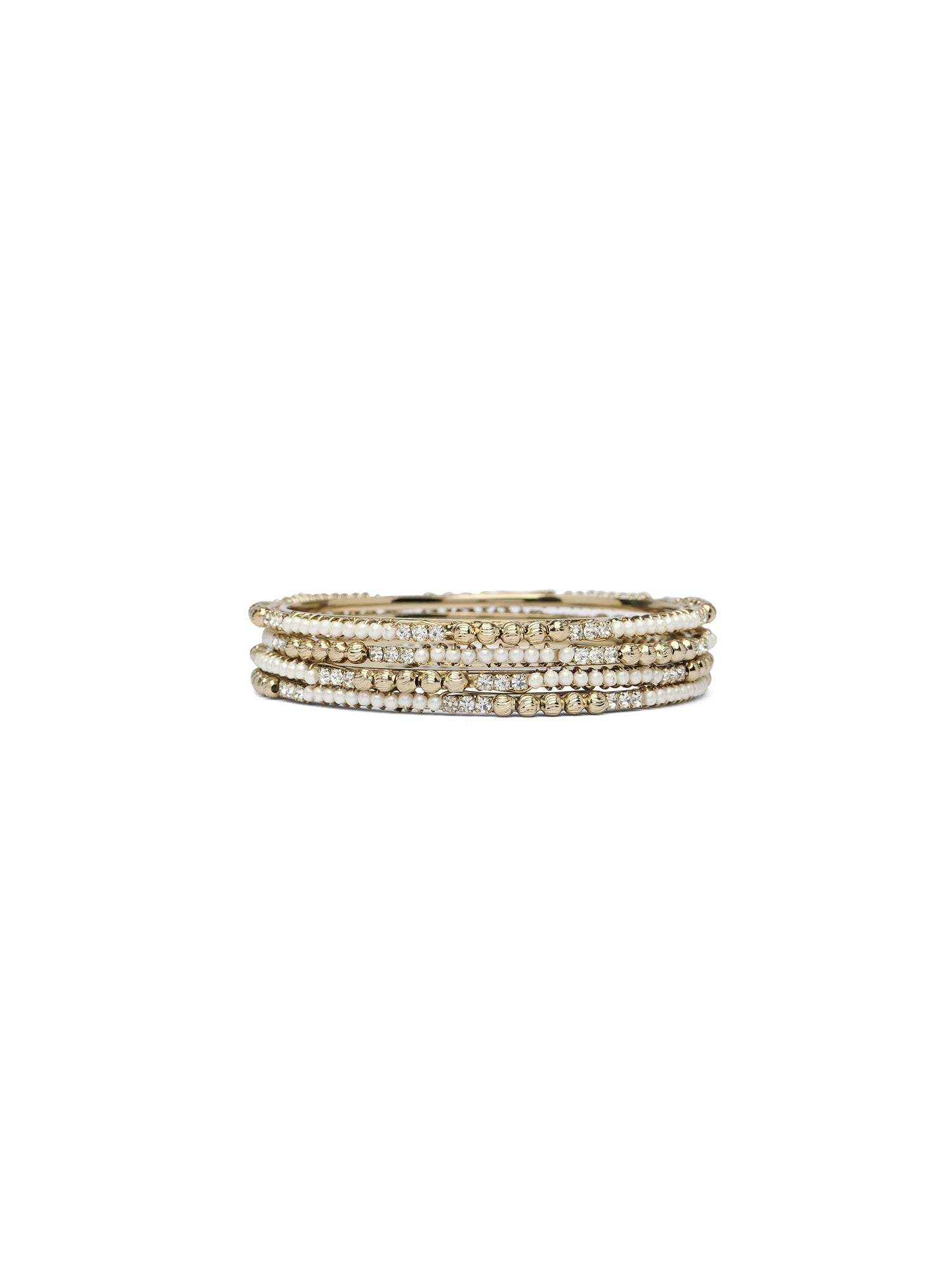Set of 4 Pearl and White Diamante Bangles