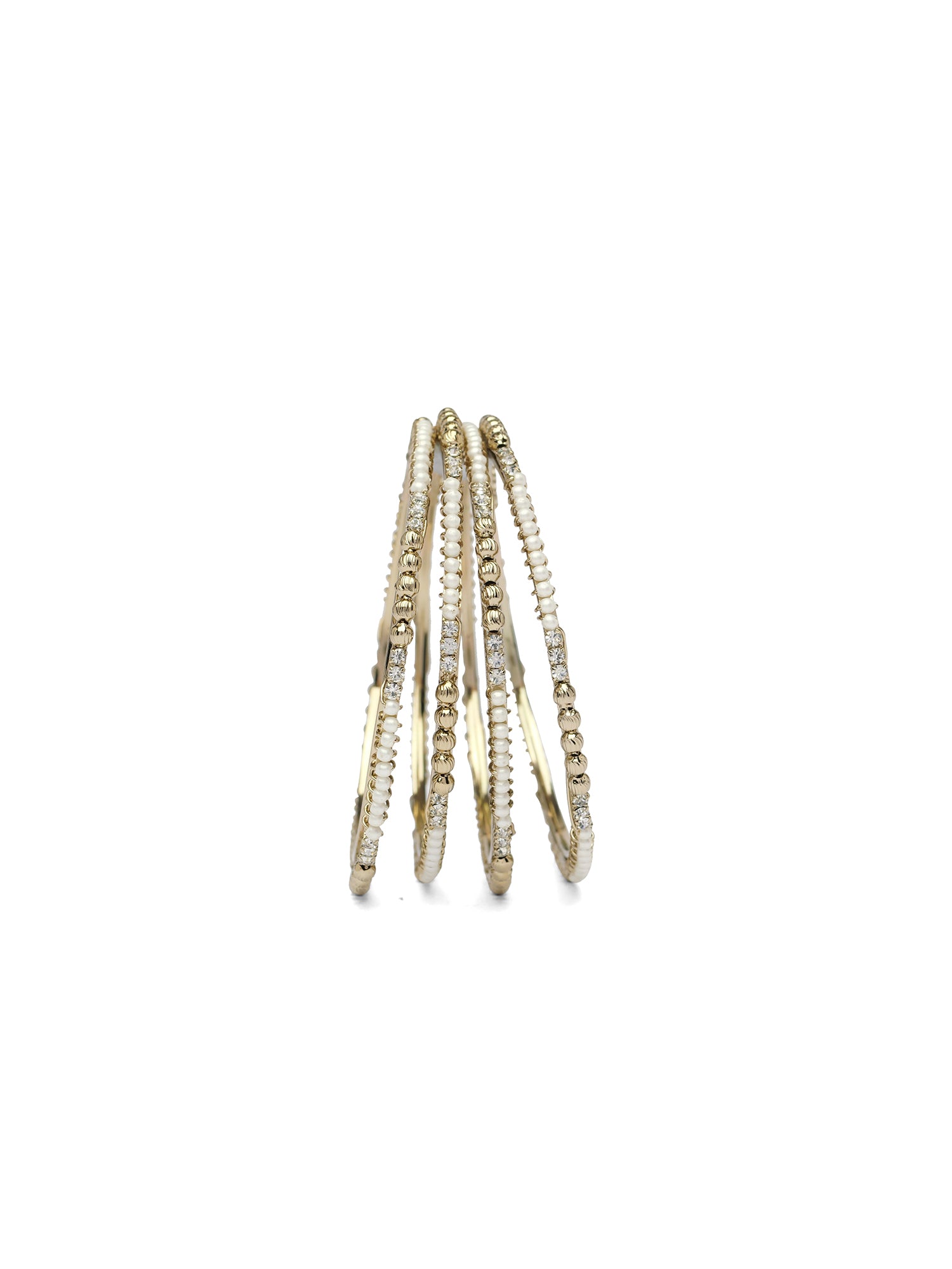 Set of 4 Pearl and White Diamante Bangles