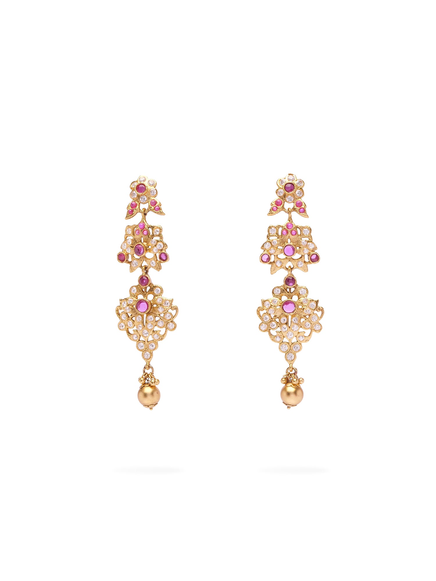 Shahira Long Earrings in Ruby and Antique Gold