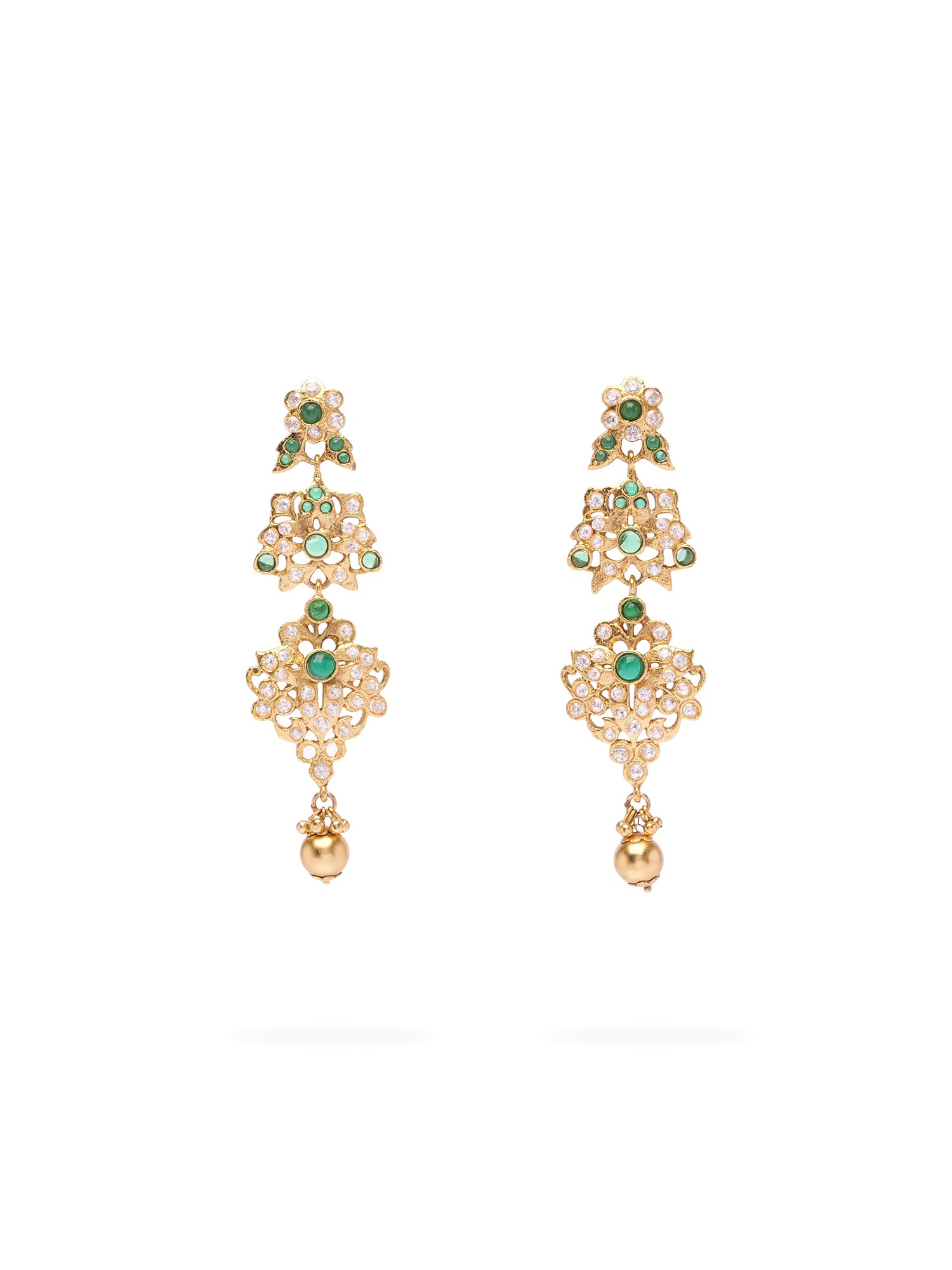 Shahira Long Earrings in Green and Antique Gold