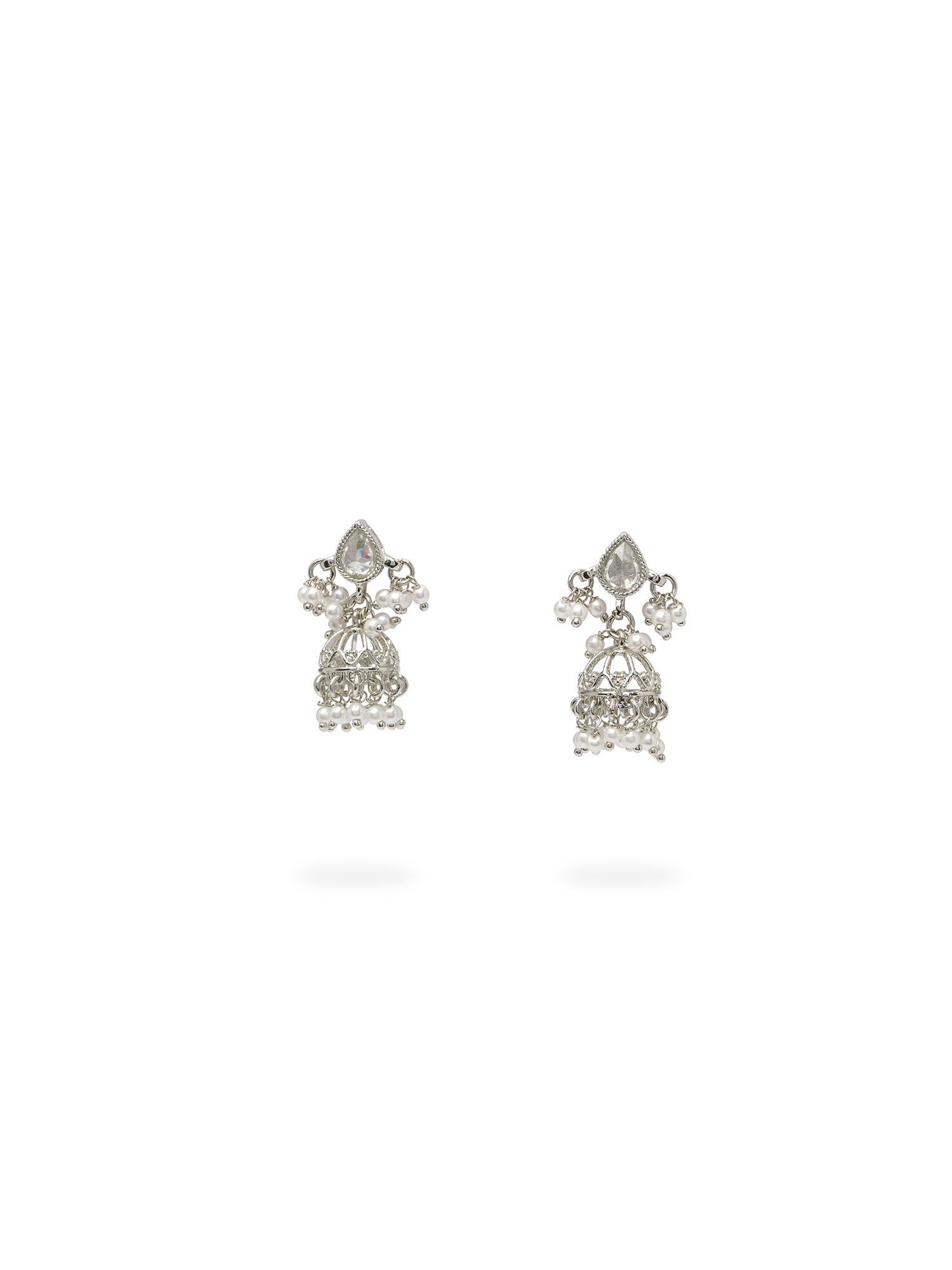 Shaila Jhumka Earrings in Rhodium
