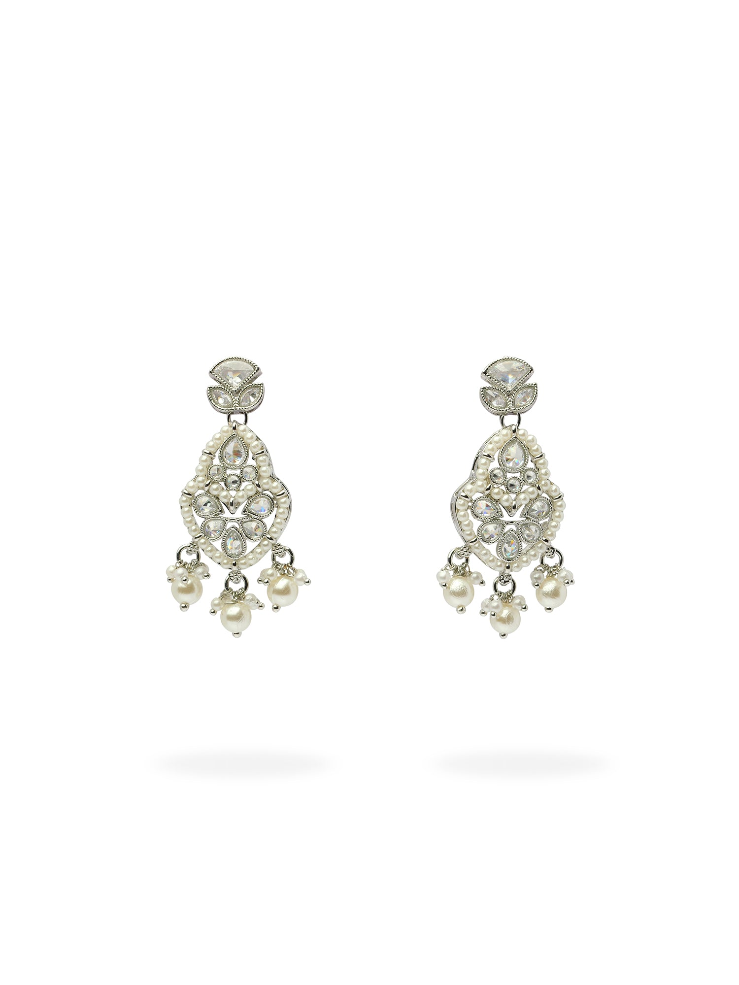 Shalina Pearl Earrings in Rhodium
