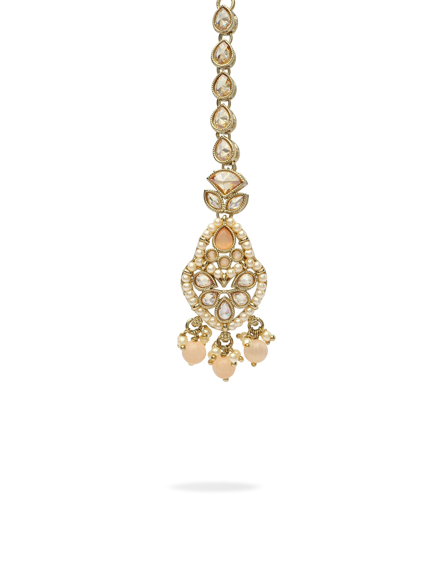 Shalina Pearl Maang Tikka in Peach