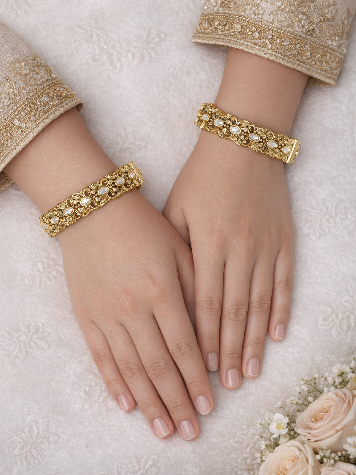 Sharmila Kundan Kada Bangles in White