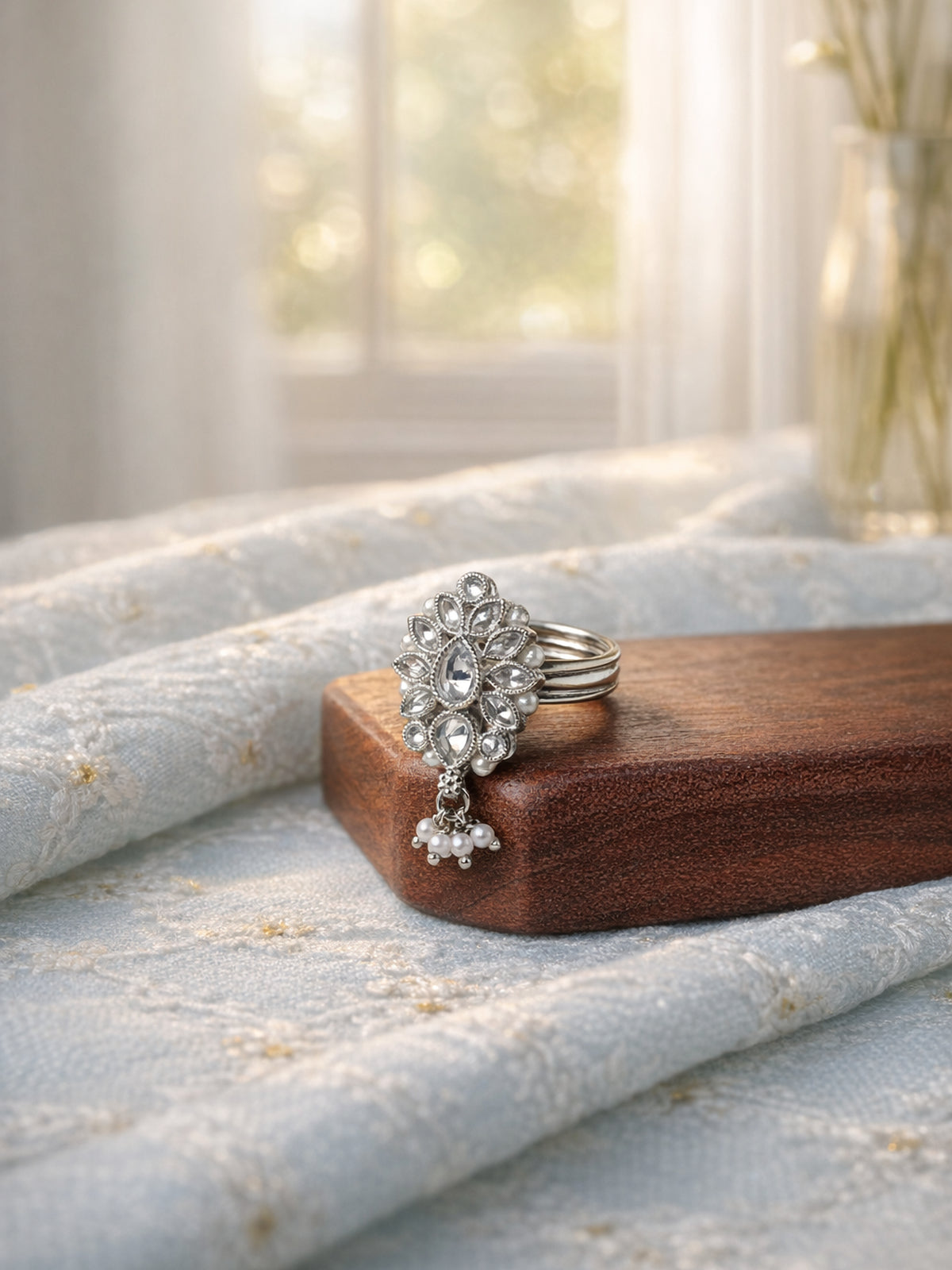 Sharvi Pearl Ring in Rhodium