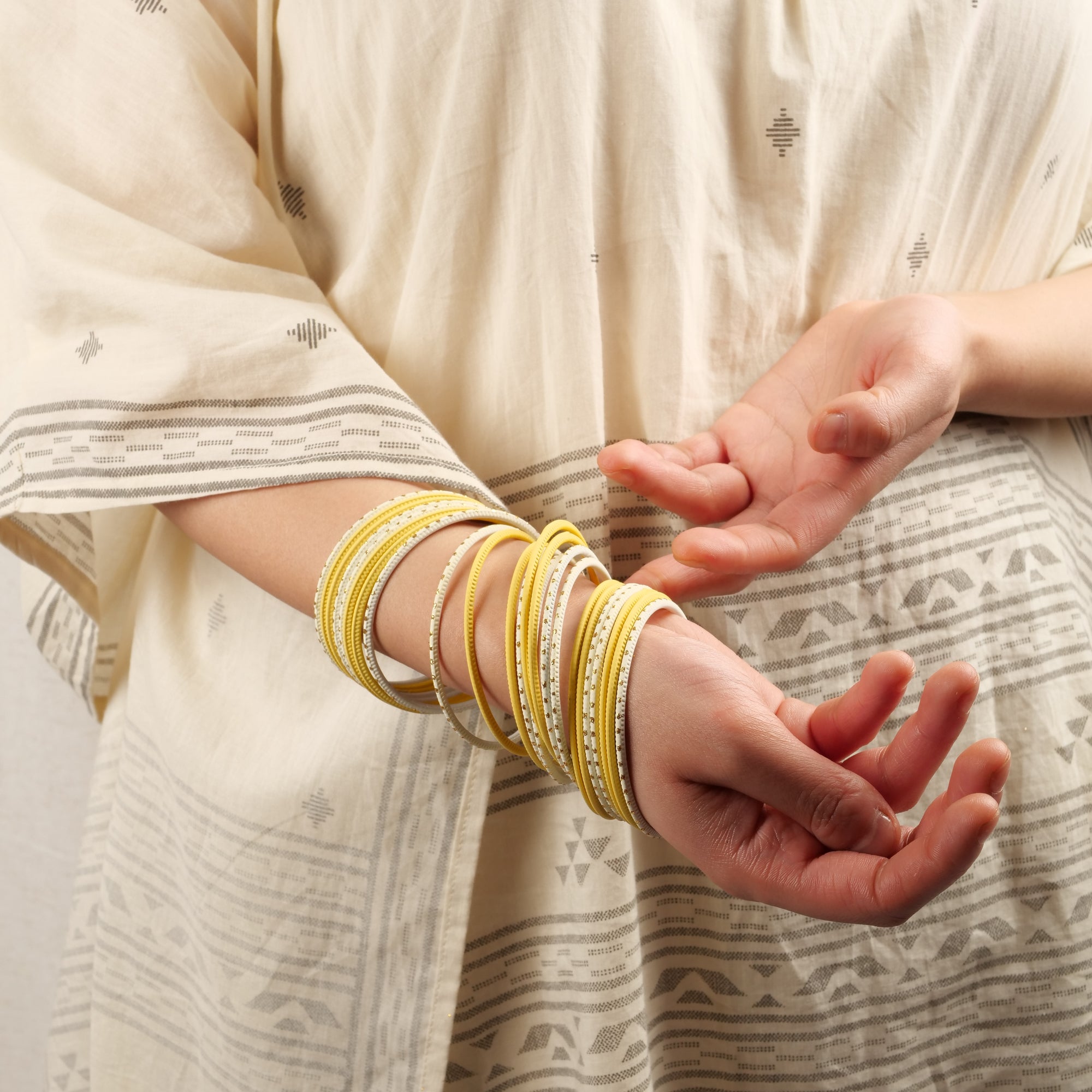 Sherbet Lemon Yellow and Cream Bangle Stack