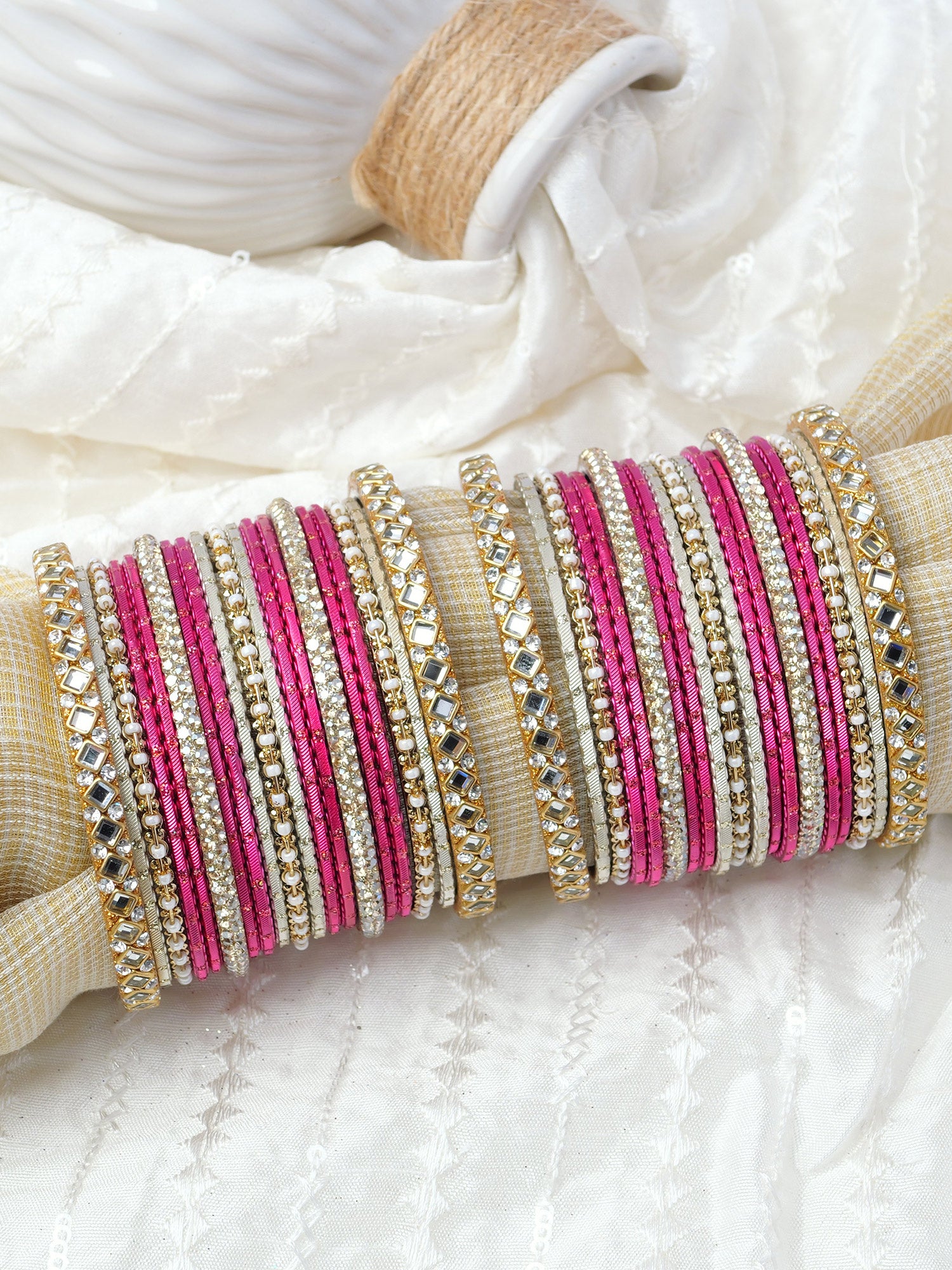 Shreya Bangle Set in Hot Pink and Antique Gold