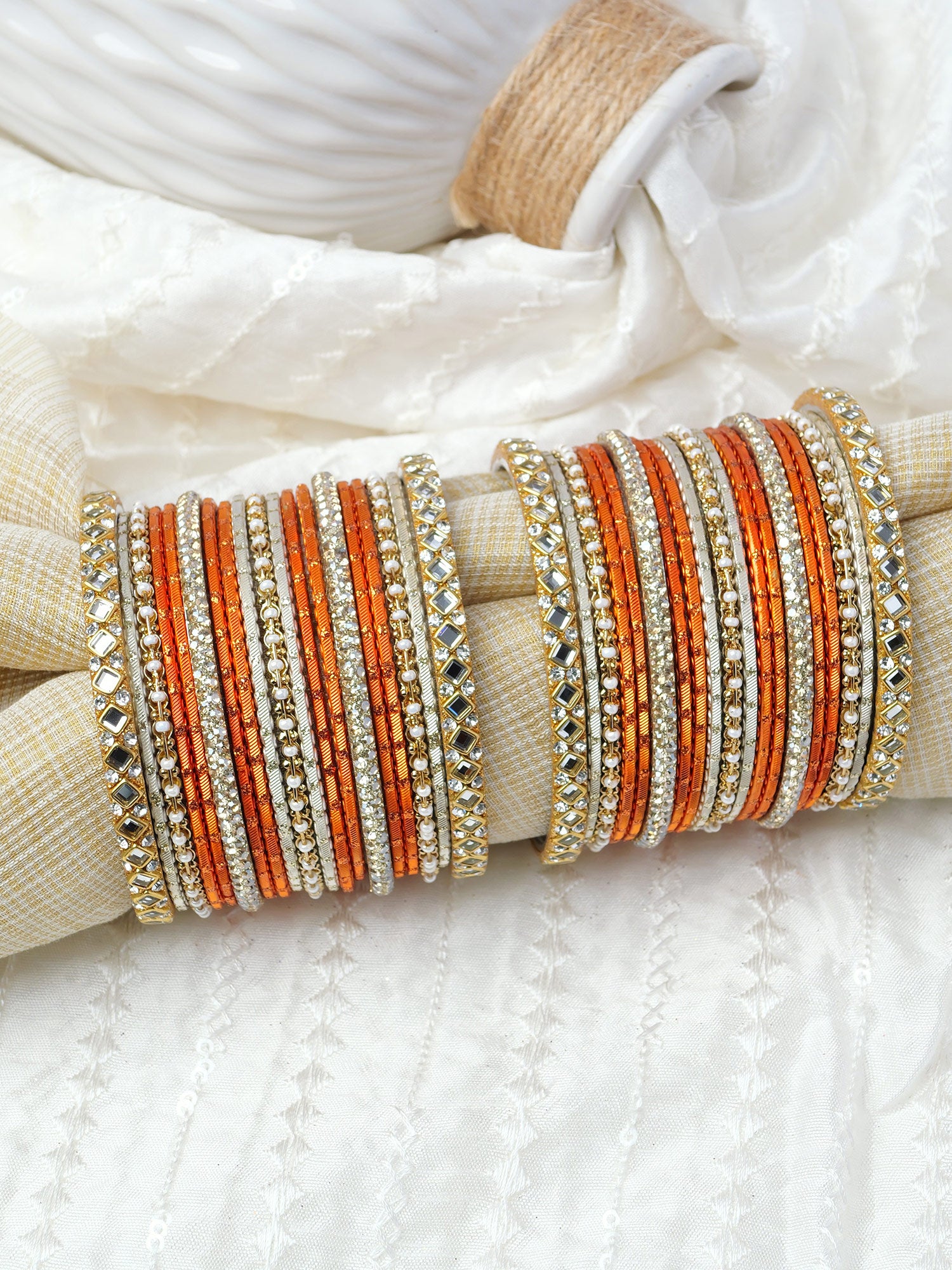 Shreya Bangle Set in Orange and Antique Gold