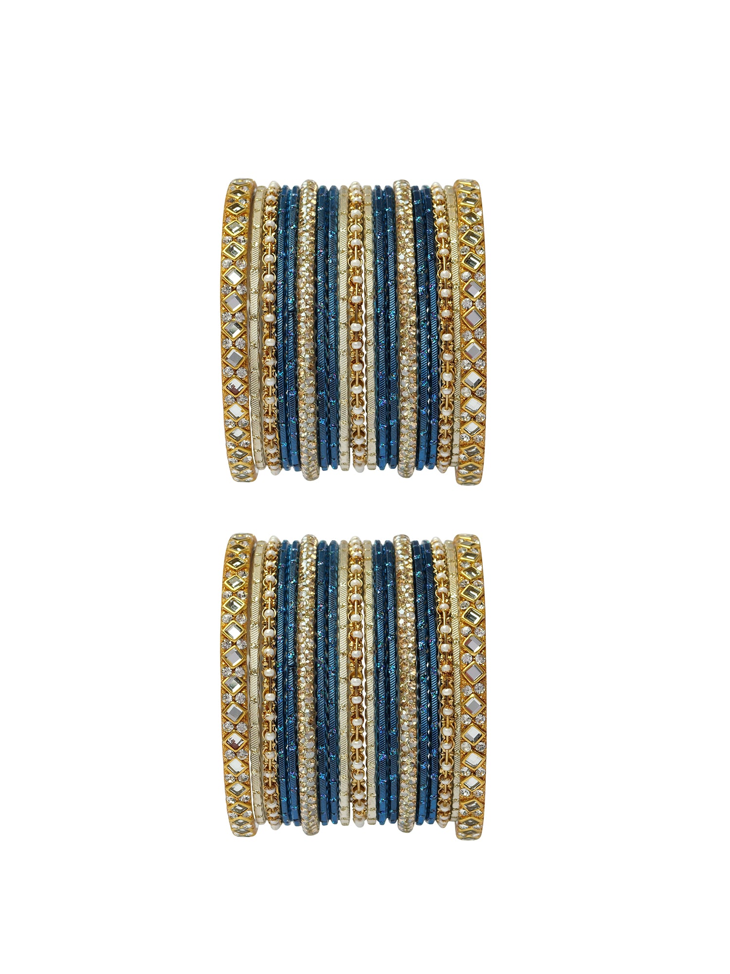 Shreya Bangle Set in Blue and Antique Gold