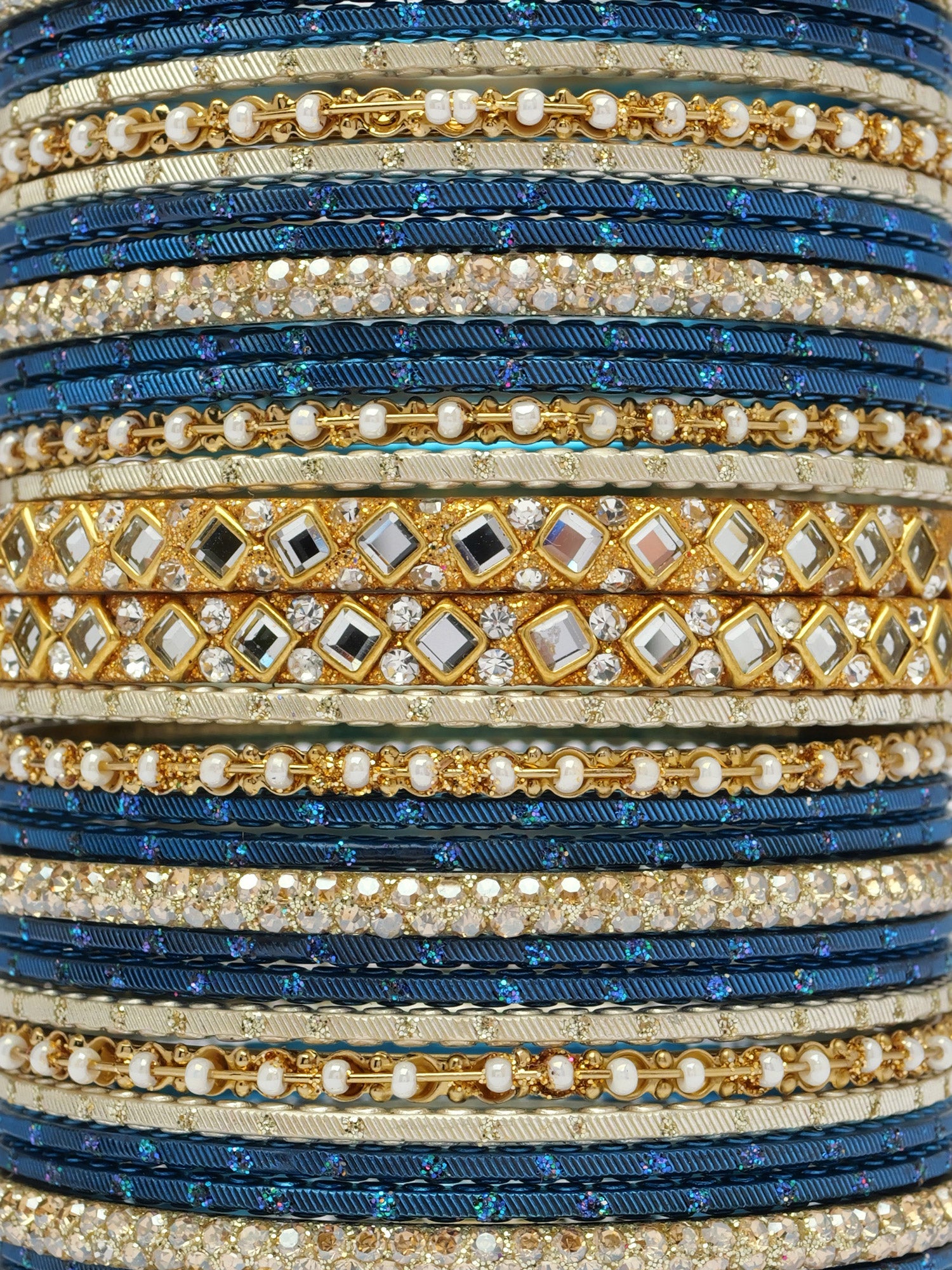 Shreya Bangle Set in Blue and Antique Gold
