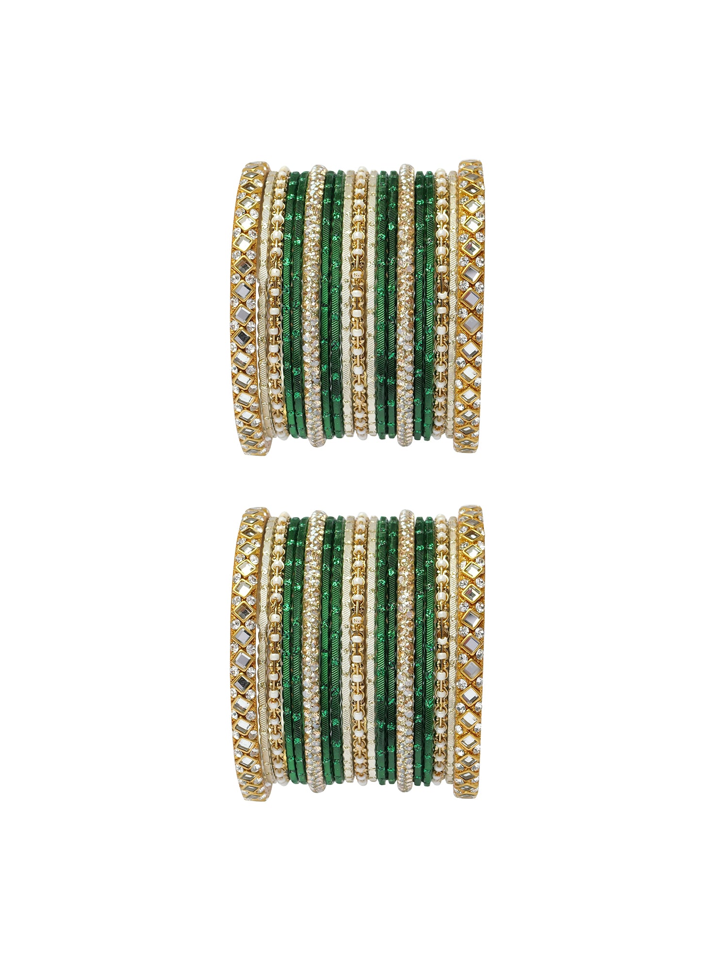 Shreya Bangle Set in Green and Antique Gold