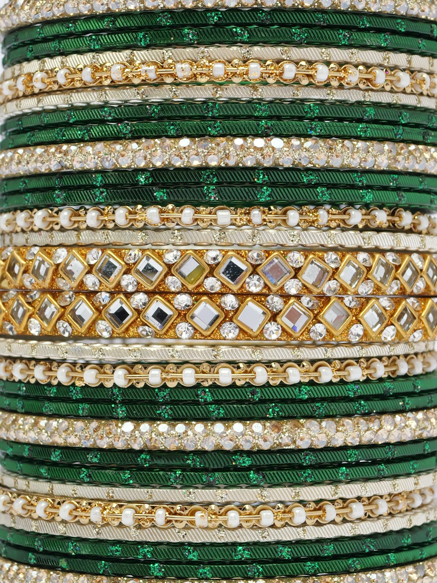 Shreya Bangle Set in Green and Antique Gold