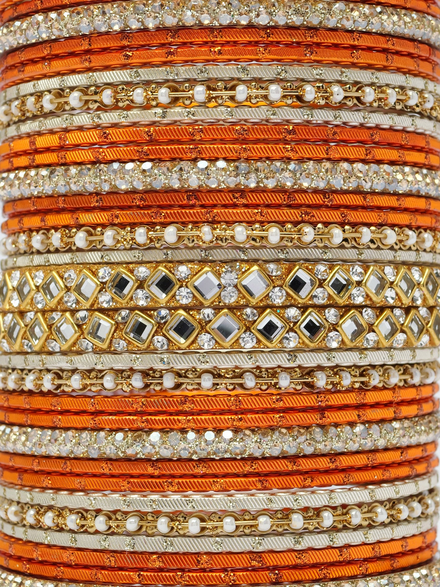 Shreya Bangle Set in Orange and Antique Gold