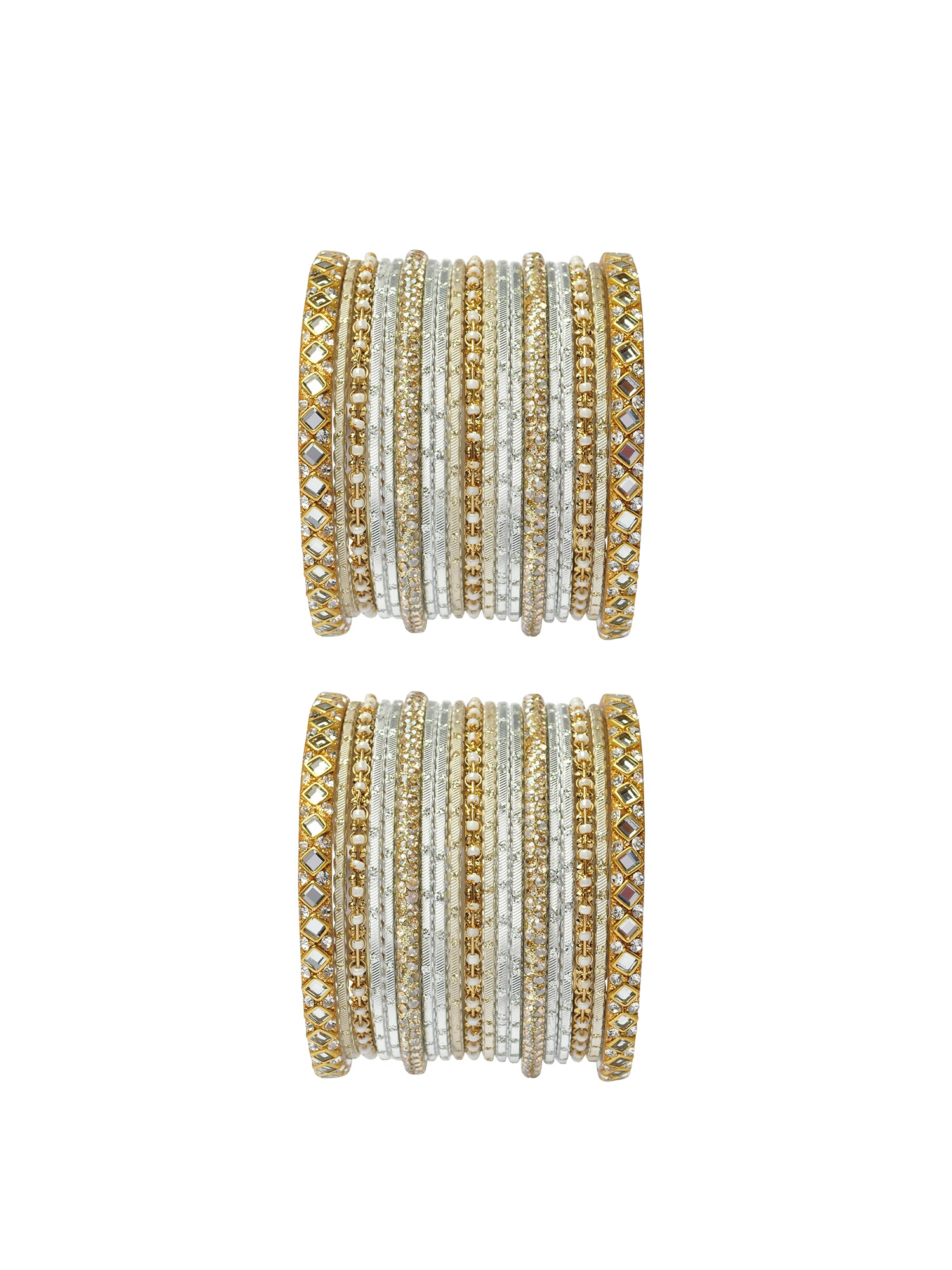Shreya Bangle Set in White and Antique Gold