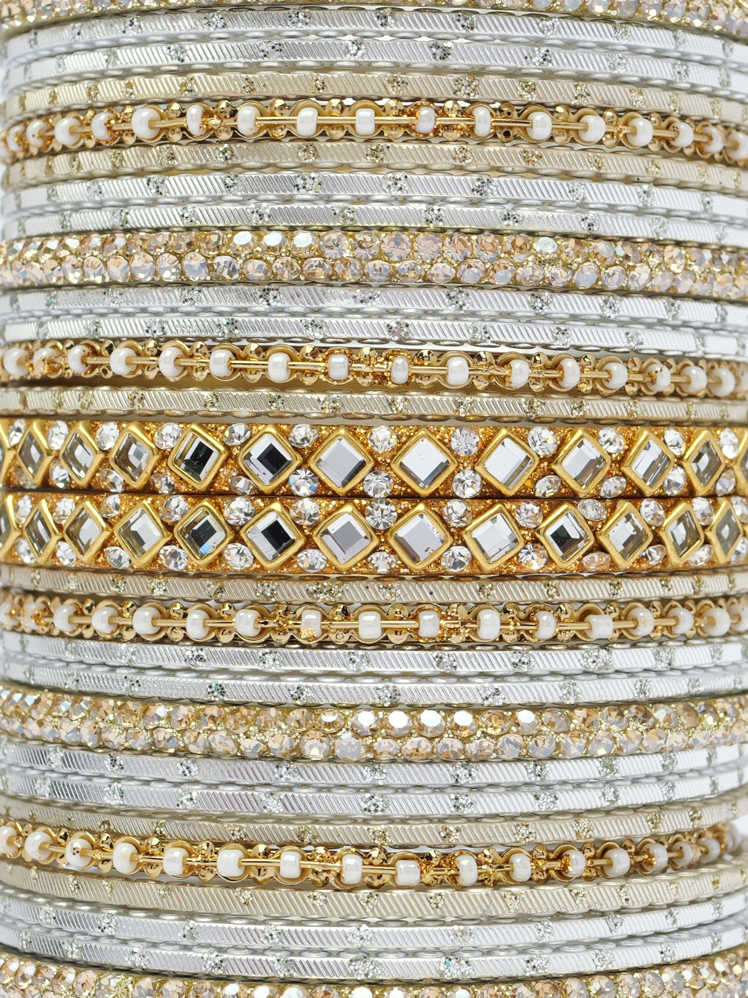 Shreya Bangle Set in White and Antique Gold