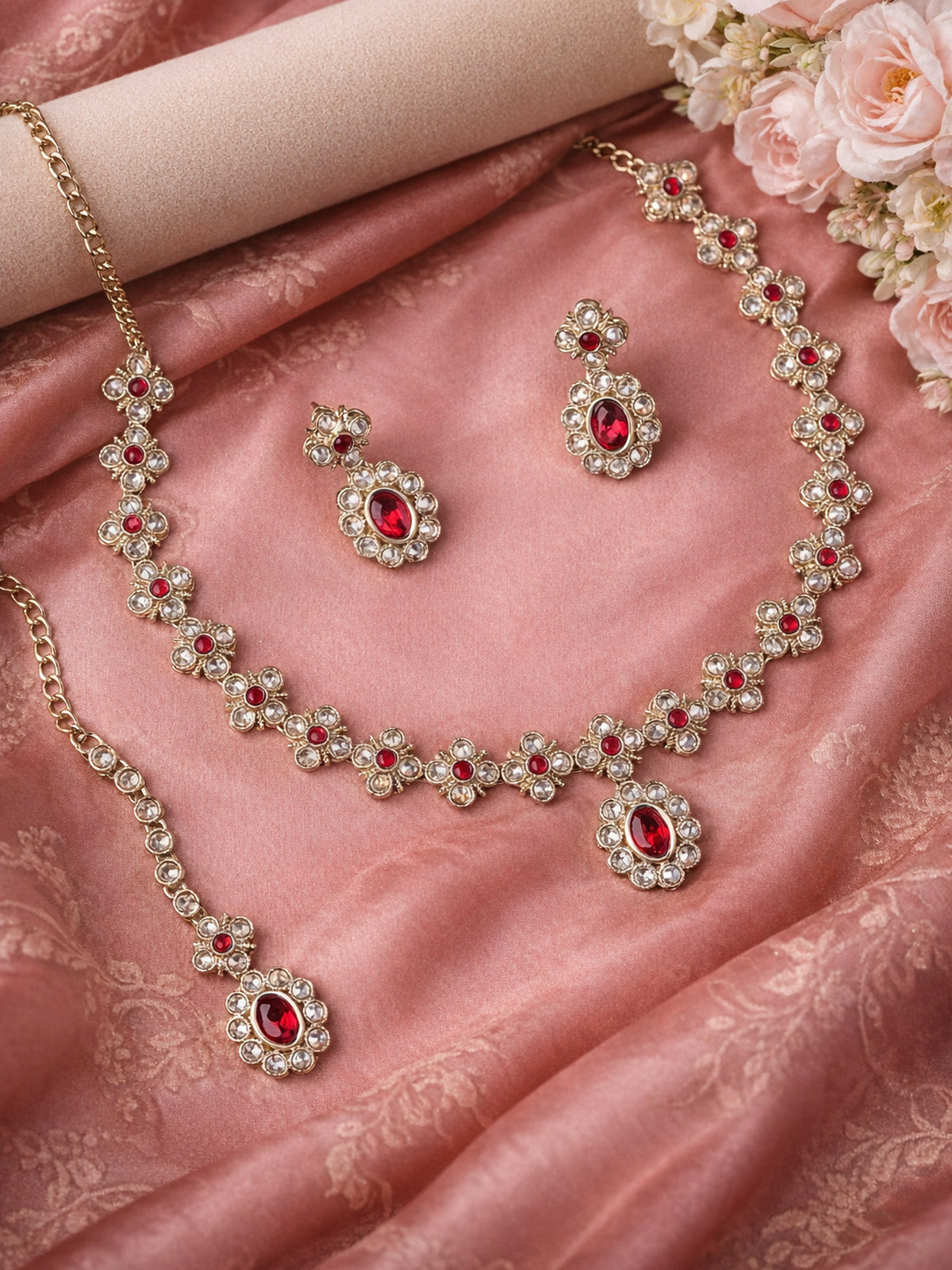 Shruti Necklace Set in Maroon