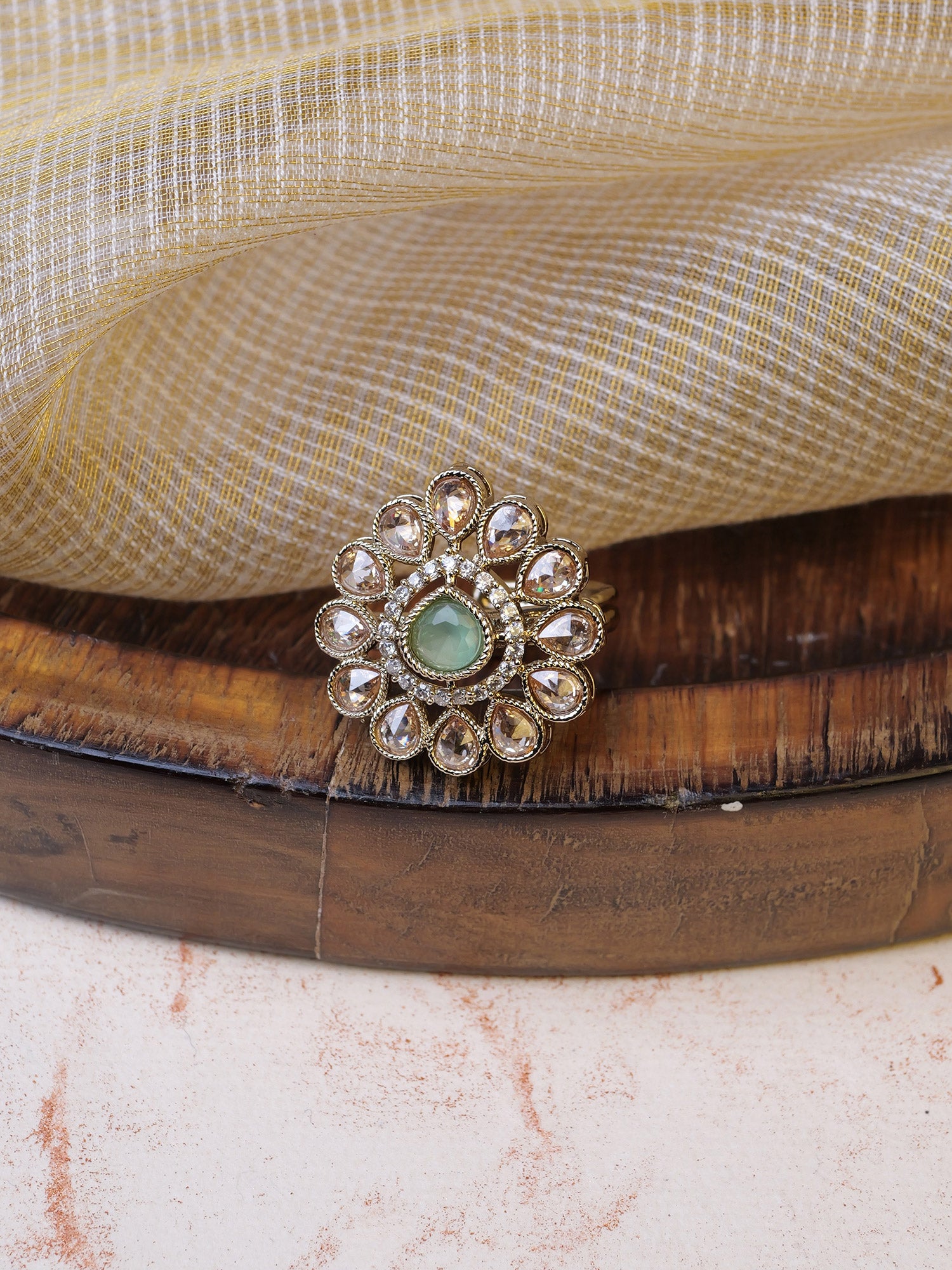 Simran Ring in Mint and Antique Gold