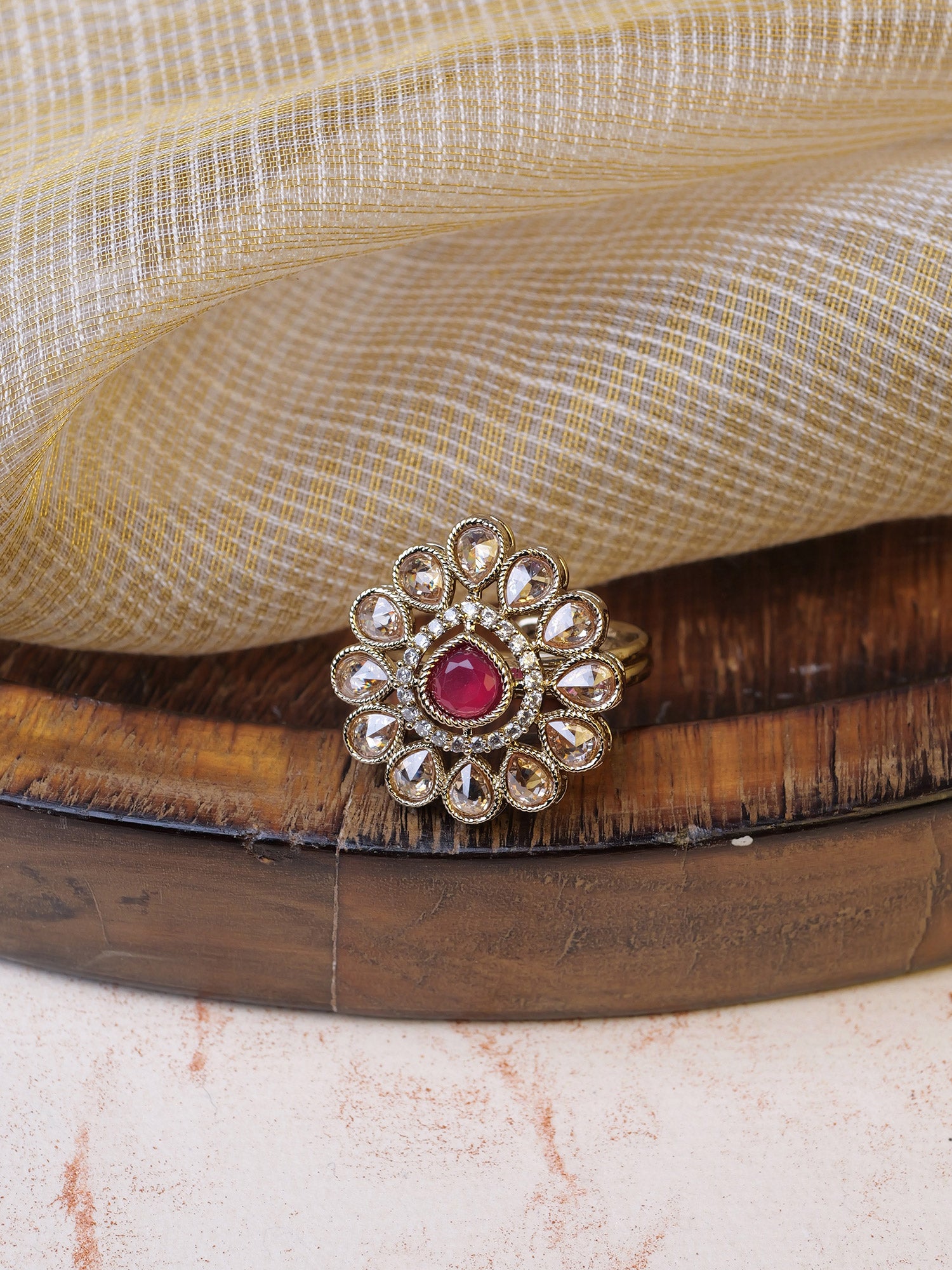 Simran Ring in Ruby and Antique Gold