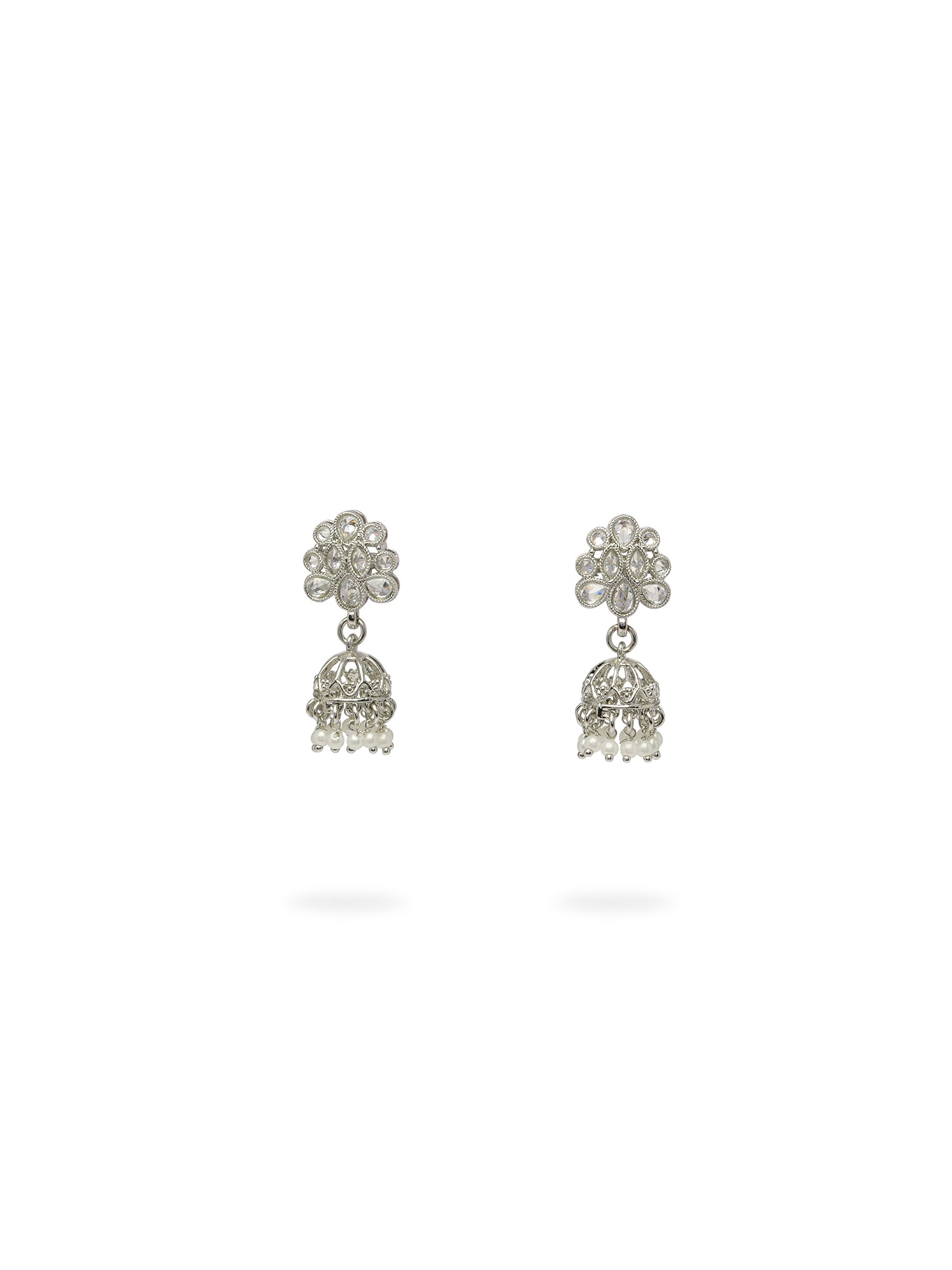 Sitara Jhumka Earrings in Rhodium