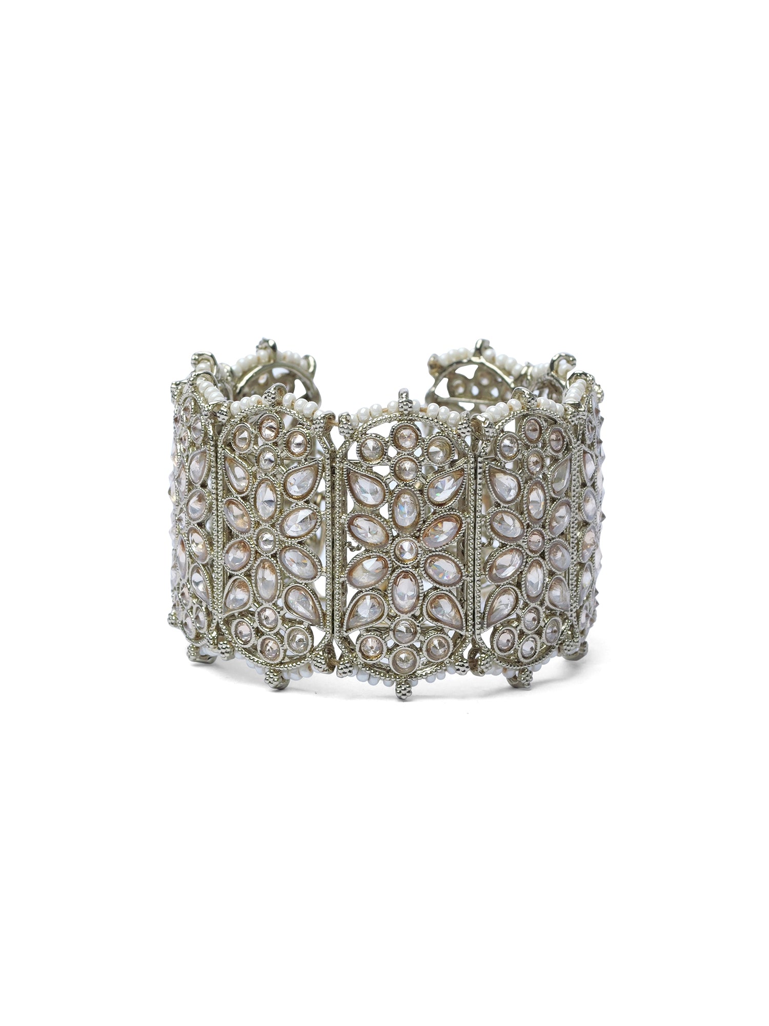 Sitara Wide Antique Gold and Pearl Bracelet