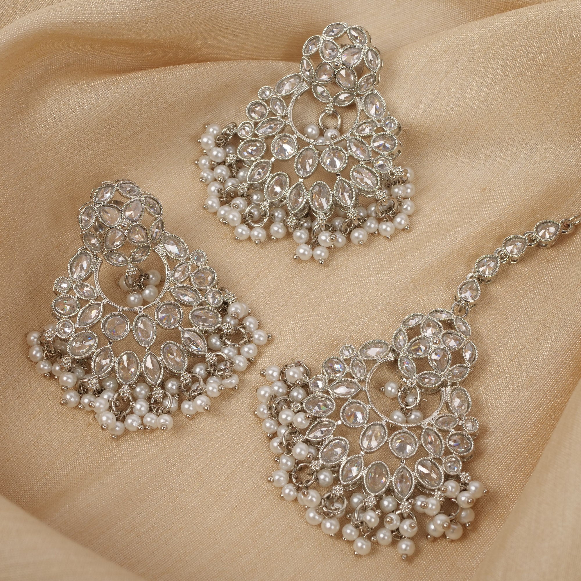 Small Ethnic Crystal Maang Tikka in Rhodium