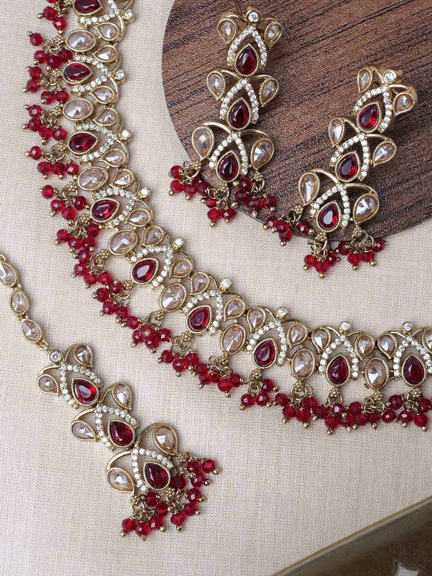Sneha Necklace Set in Maroon