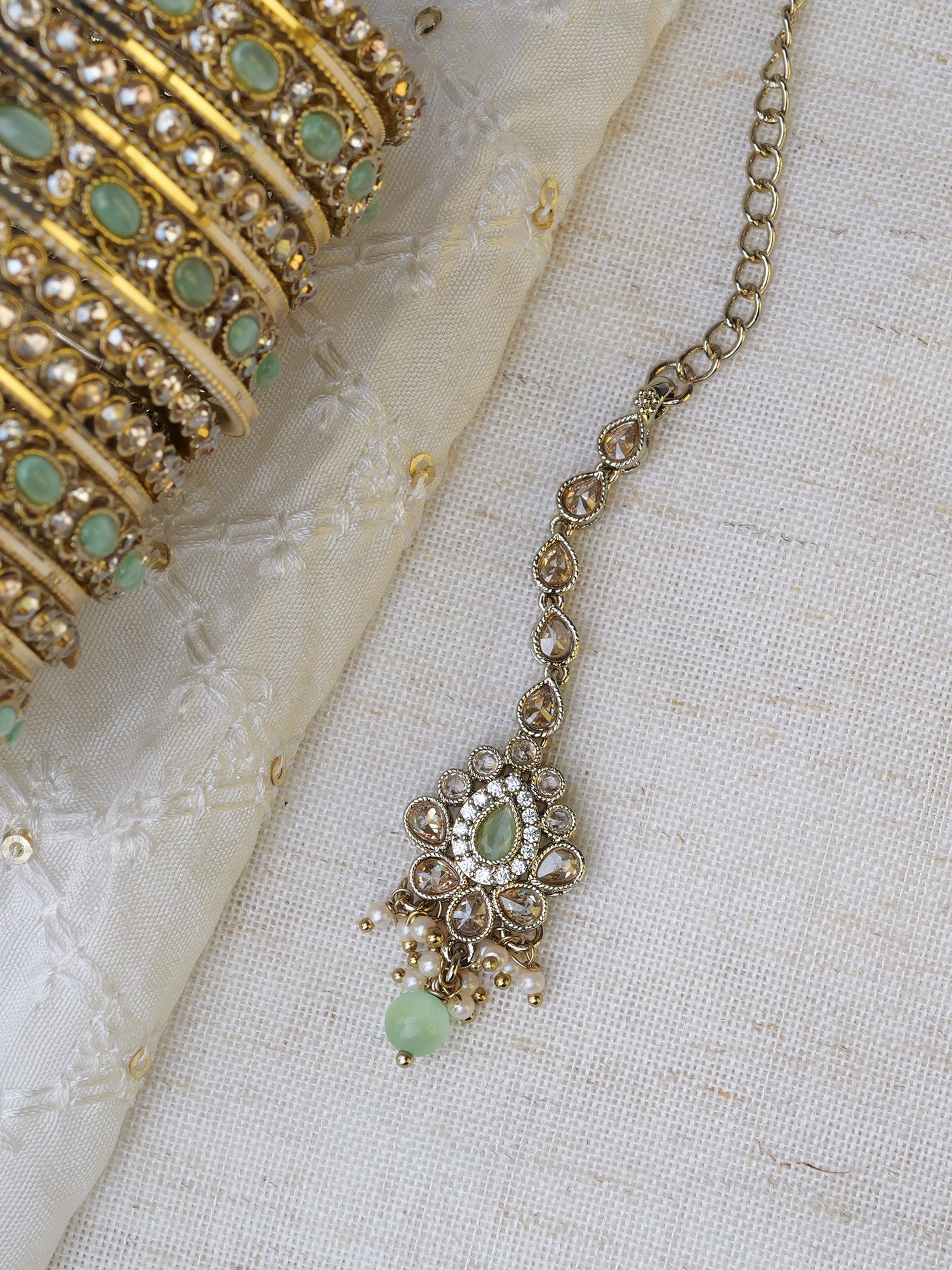 Sonal Pearl Maang Tikka in Mint