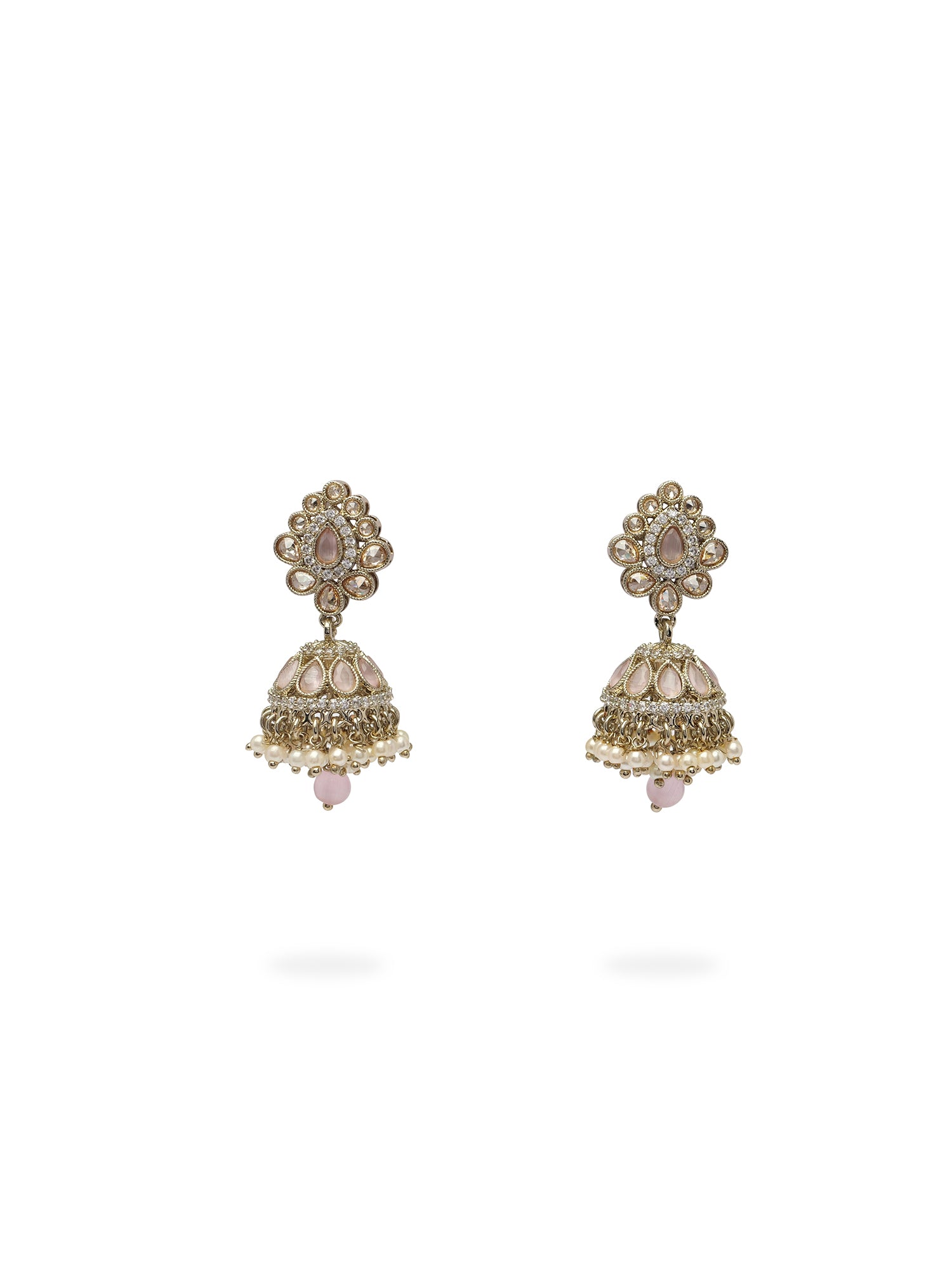Sonal Pearl Jhumka Earrings in Light Pink