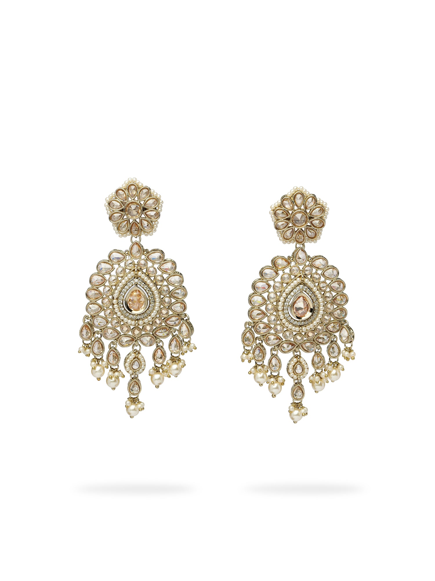 Sonam Statement Earrings in Champagne and Pearl