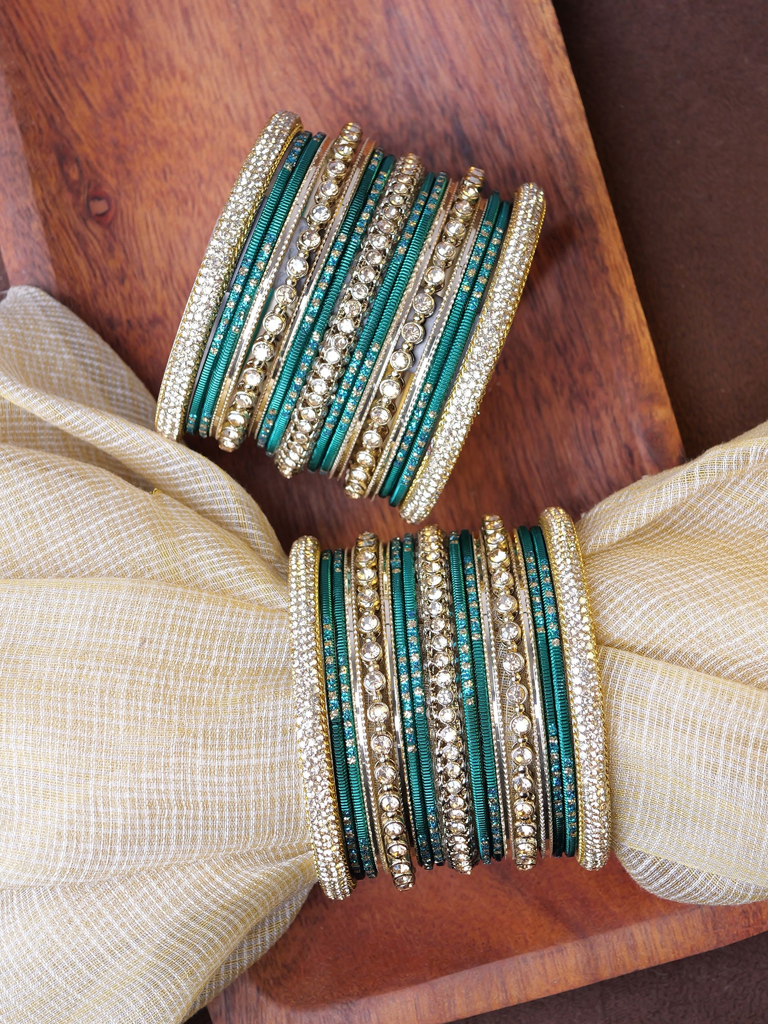 Sonari Bangle Set in Peacock Blue and Antique Gold